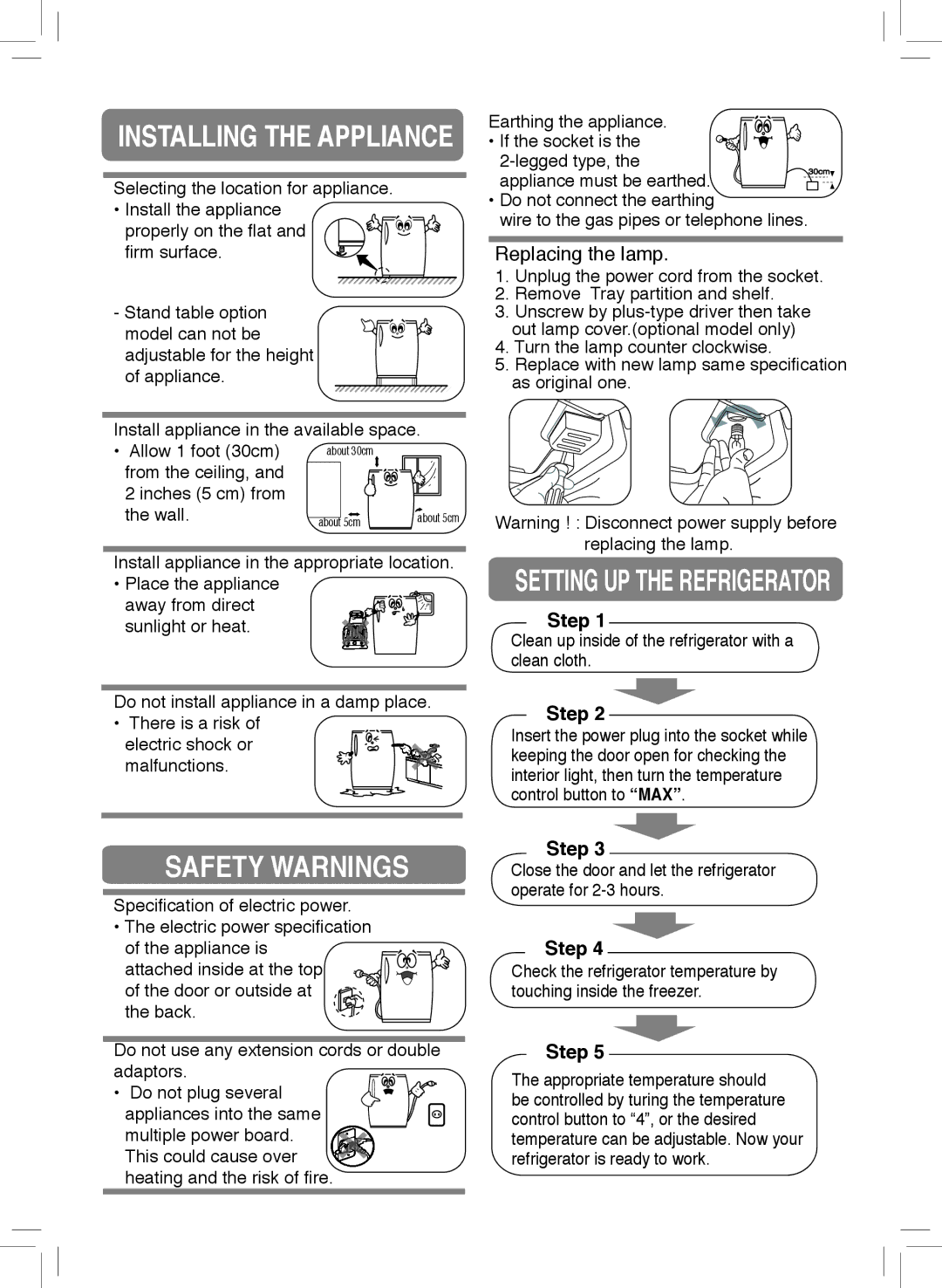 Samsung RA21FCSW1/GAR, RA19FCSW1/AIE, RA21FASS1/SUT, RA21FASW1/JUM, RA19FAAS1/CHA manual Safety Warnings, Replacing the lamp 