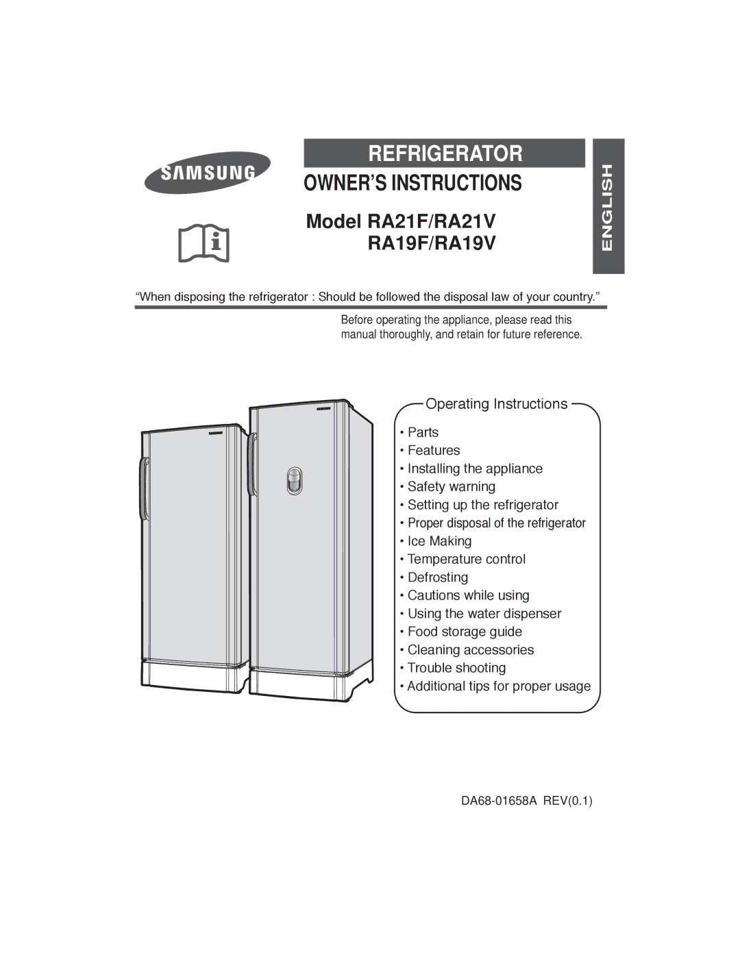 Samsung RA21F/RA21V, RA19F/RA19V manual English 