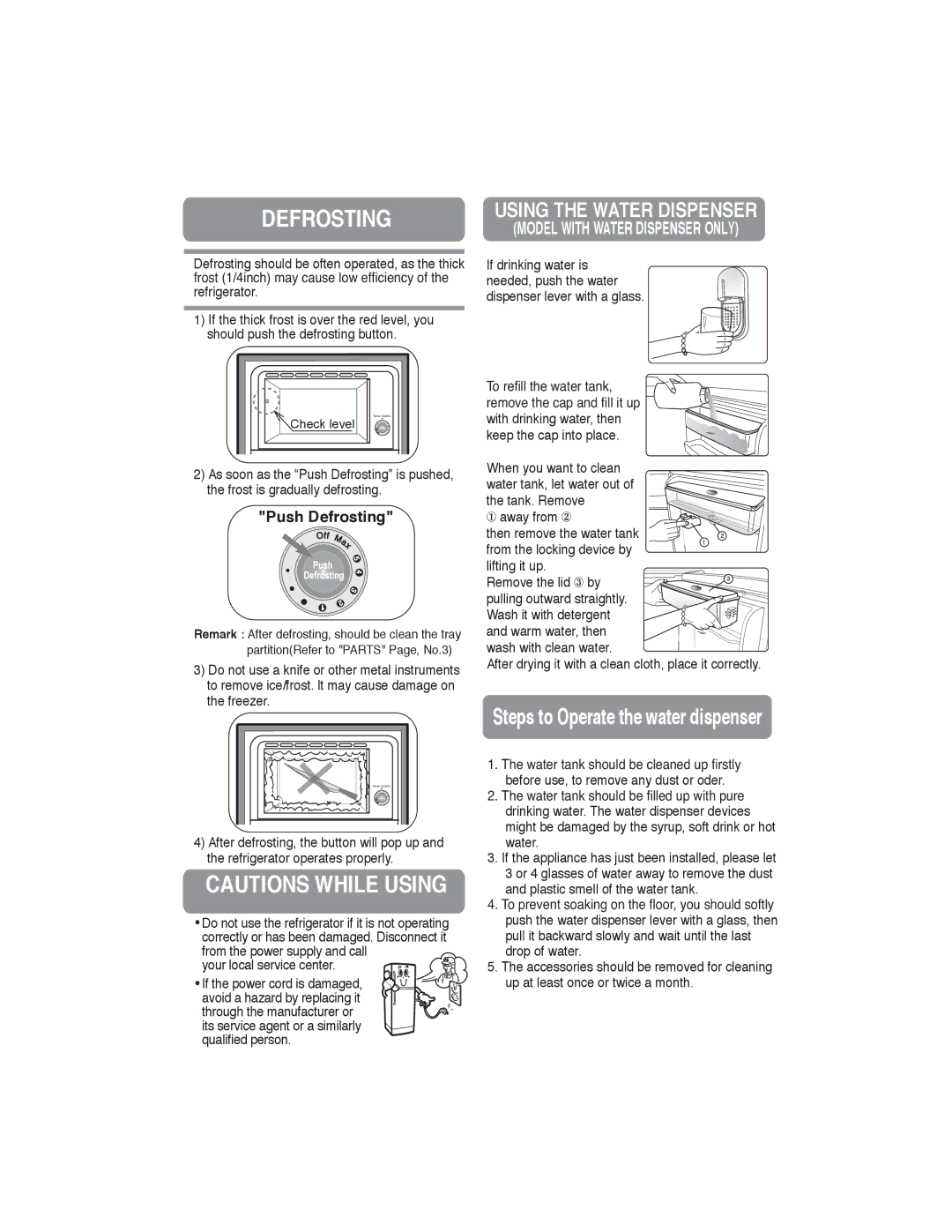 Samsung RA21F/RA21V, RA19F/RA19V manual Push Defrosting, Your local service center 