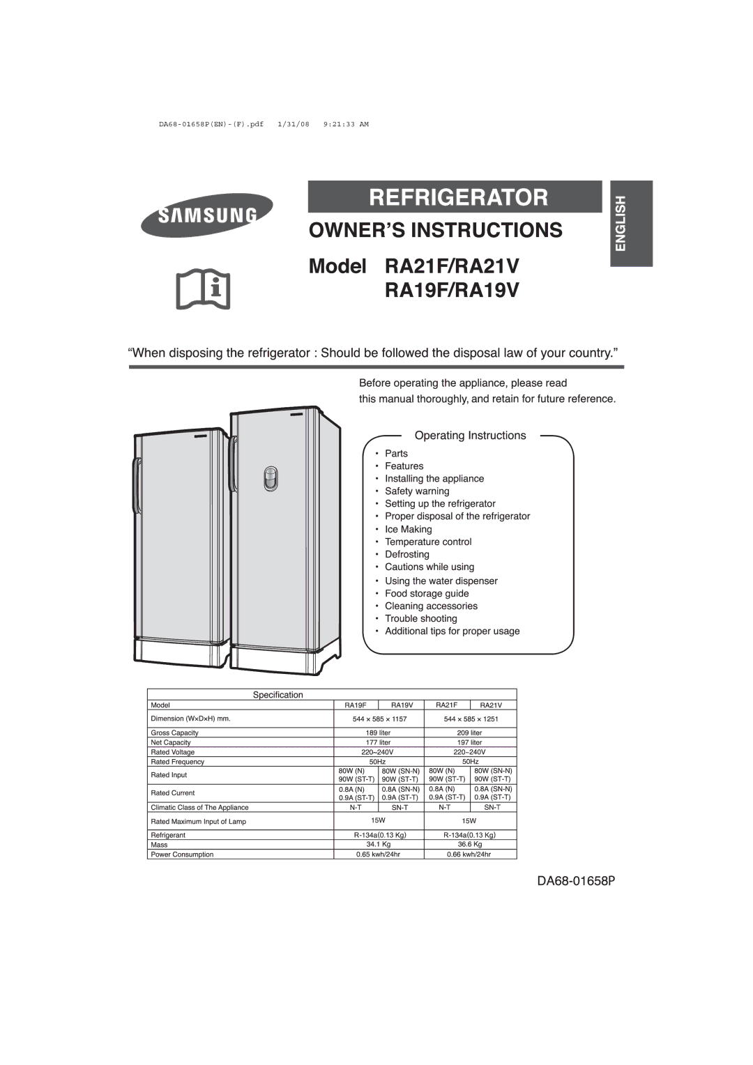 Samsung RA19V manual 