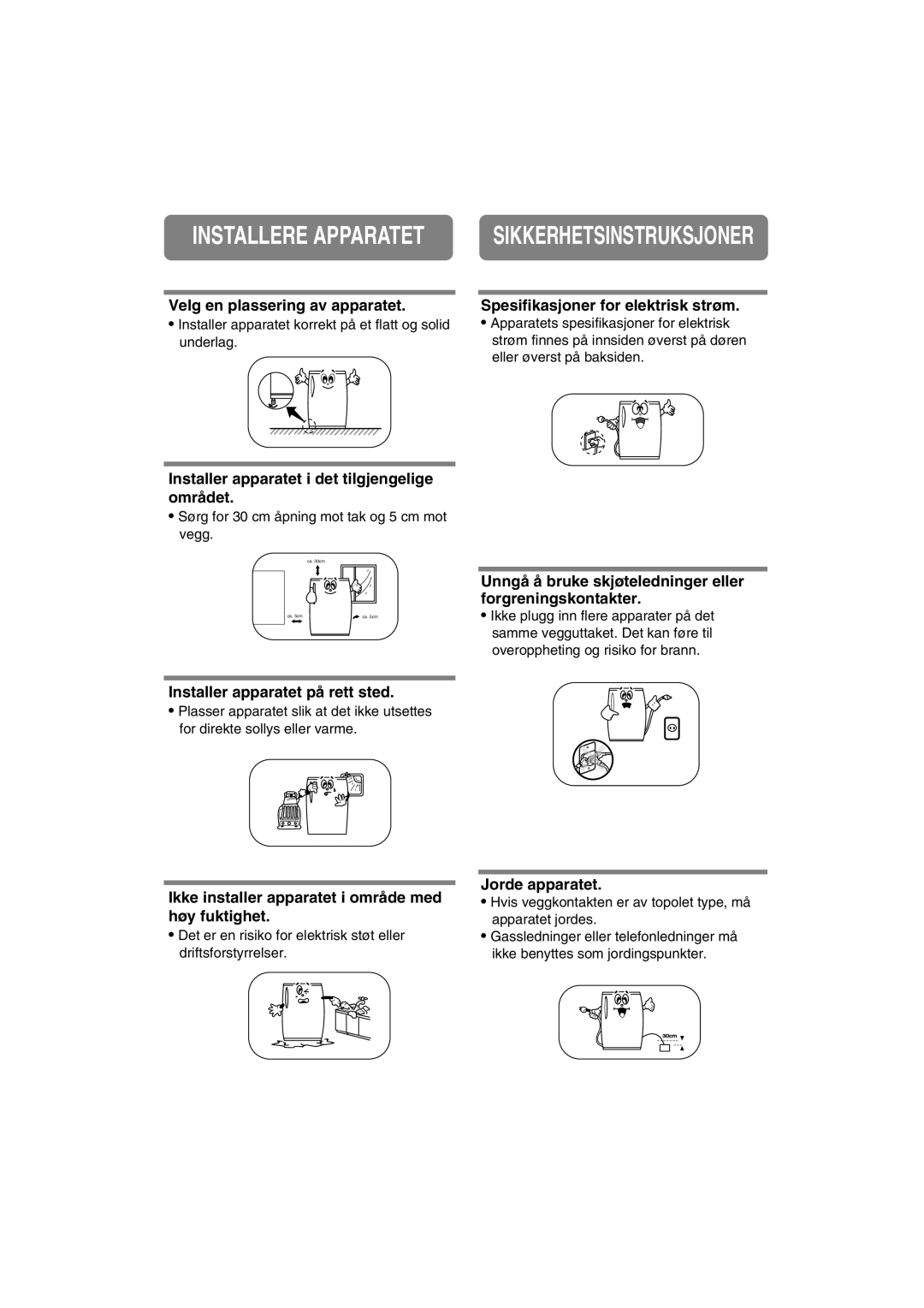 Samsung RA20FHSS1/XEE, RA20FHSW1/XEE manual Installere Apparatet 