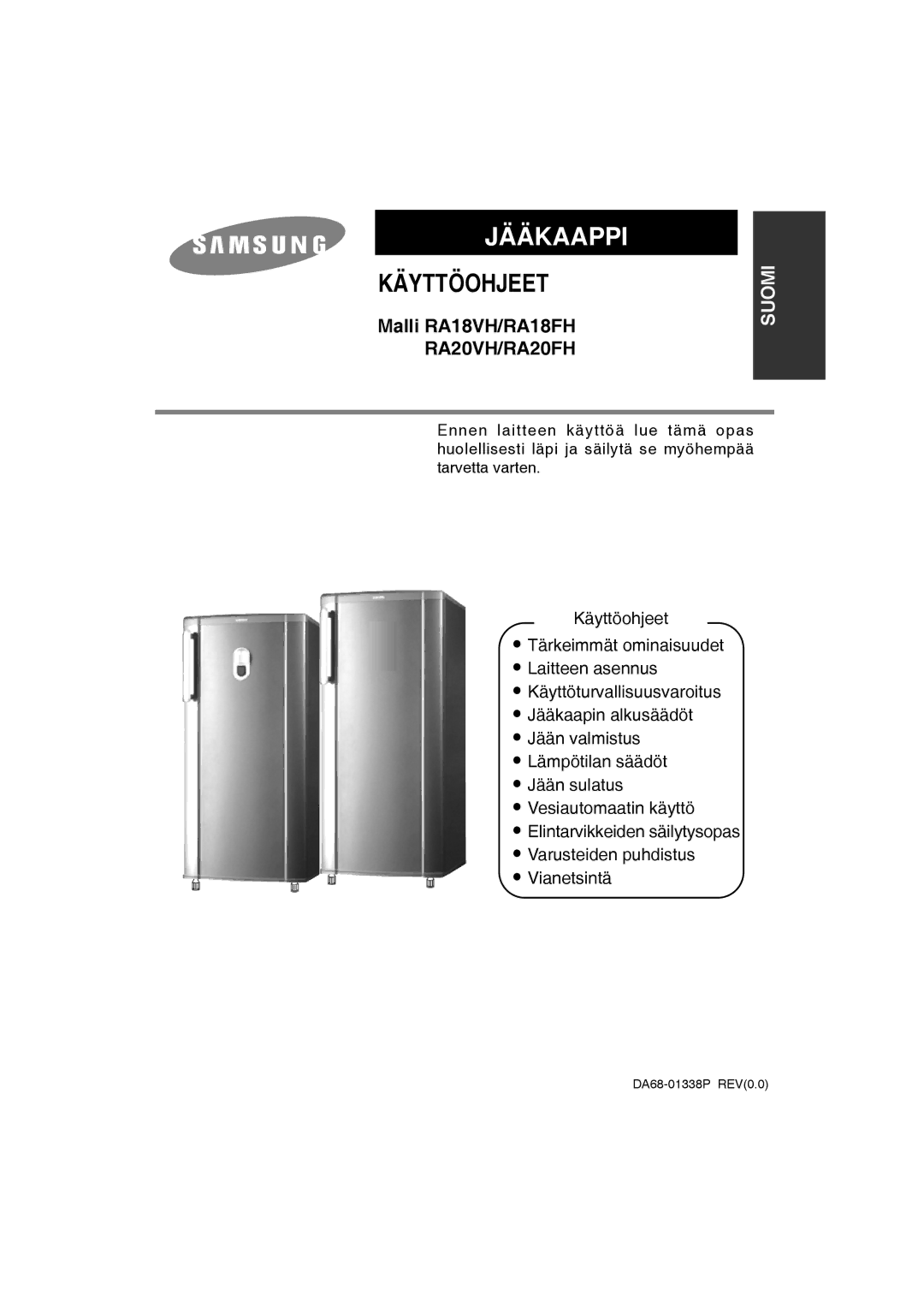 Samsung RA20FHSS1/XEE, RA20FHSW1/XEE manual Jääkaappi, Malli RA18VH/RA18FH RA20VH/RA20FH 