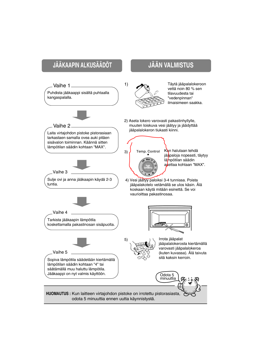 Samsung RA20FHSW1/XEE, RA20FHSS1/XEE manual Jääkaapin Alkusäädöt, Jään Valmistus 