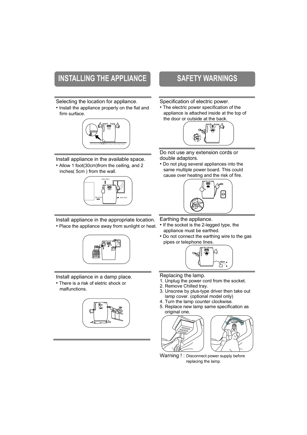 Samsung RA18VH, RA20VH, RA18FH, RA20FH manual Safety Warnings 