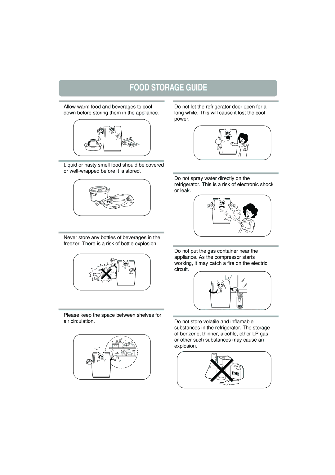 Samsung RA18VH, RA20VH, RA18FH, RA20FH manual Food Storage Guide 