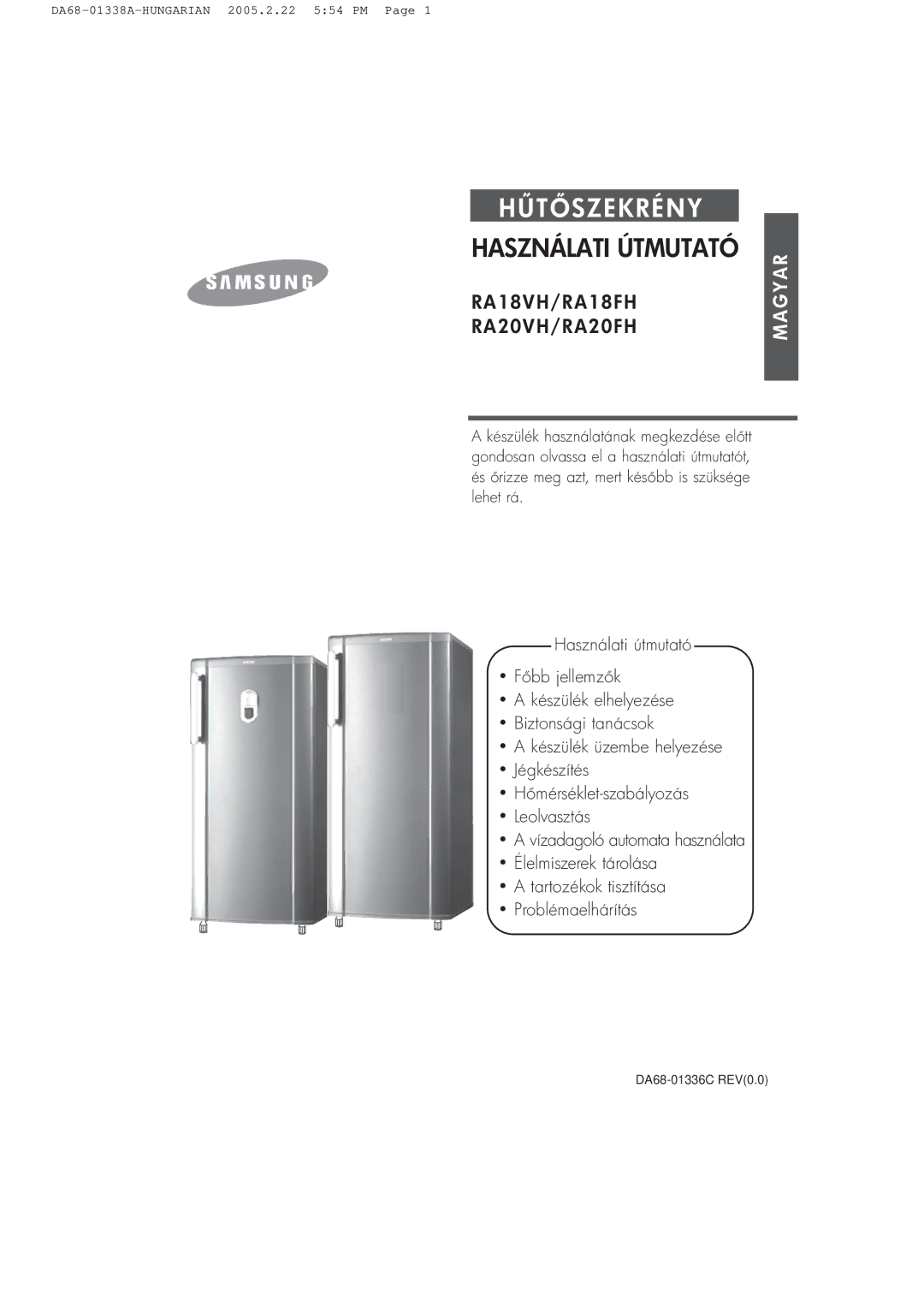 Samsung RA20VHSS1/XEH, RA20VHNB2/XST manual Használati Útmutató, 1 8 V H / R a 1 8 F H 2 0 V H / R a 2 0 F H 