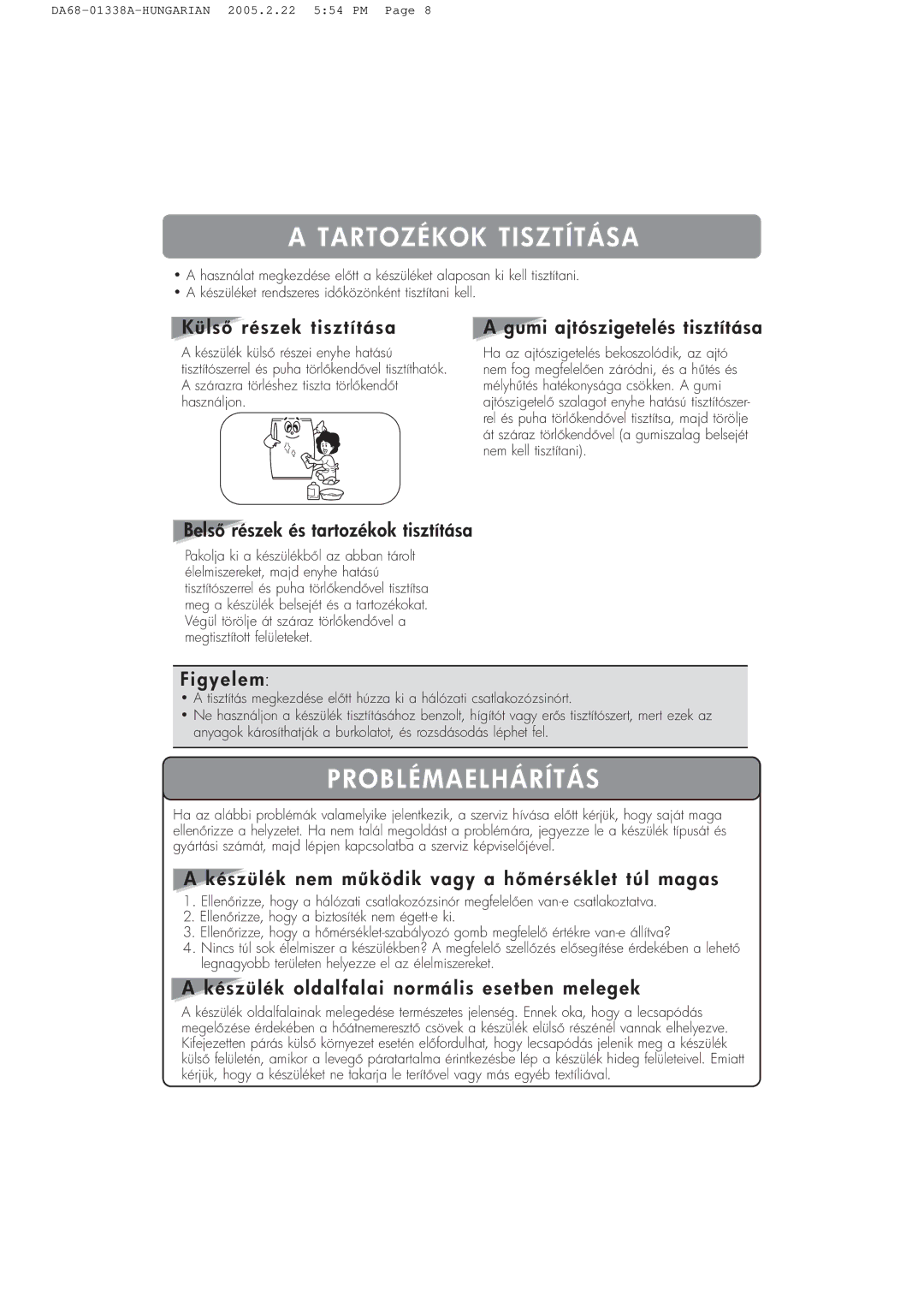 Samsung RA20VHNB2/XST, RA20VHSS1/XEH manual Tartozékok Tisztítása, Problémaelhárítás 