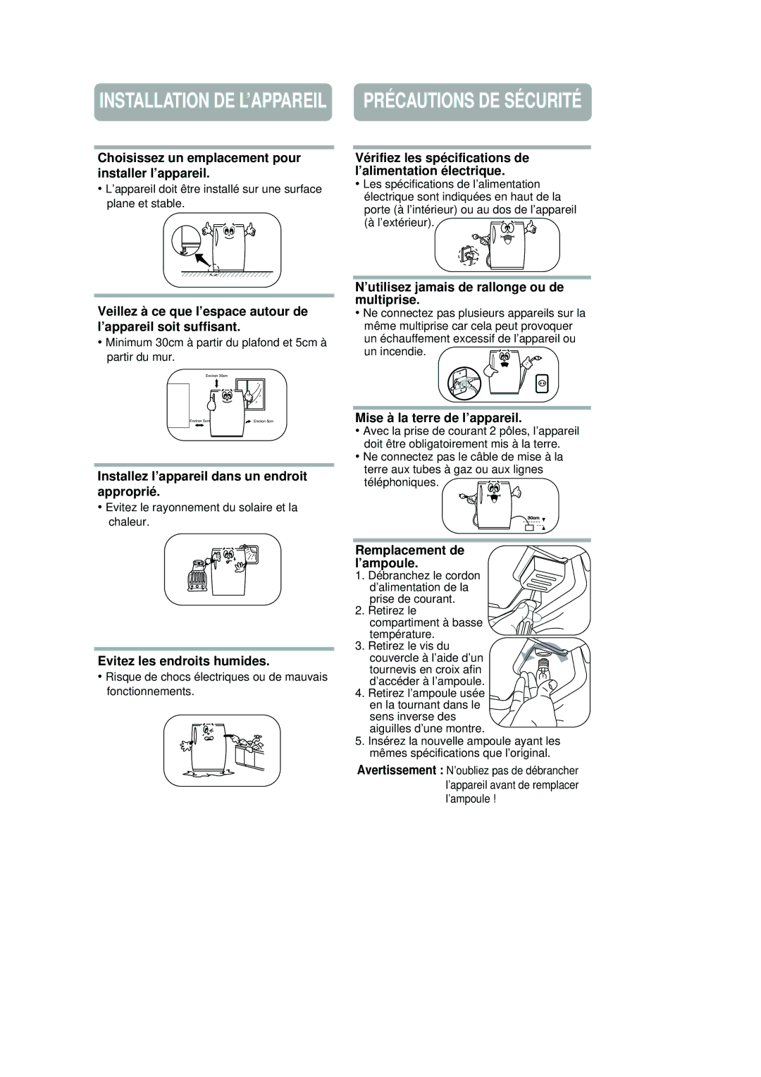 Samsung RA20VHSS1/CAF, RA20VHSS1/SAM manual Précautions DE Sécurité 