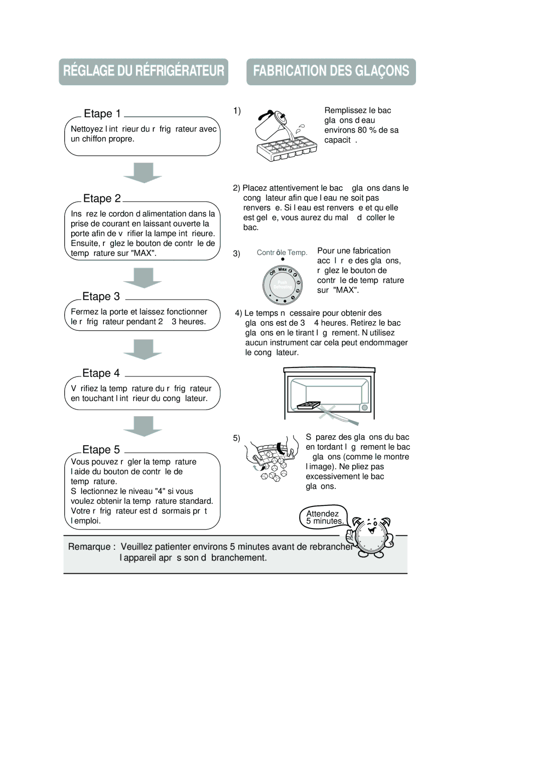 Samsung RA20VHSS1/SAM, RA20VHSS1/CAF manual Réglage DU Réfrigérateur, Fabrication DES Glaçons 