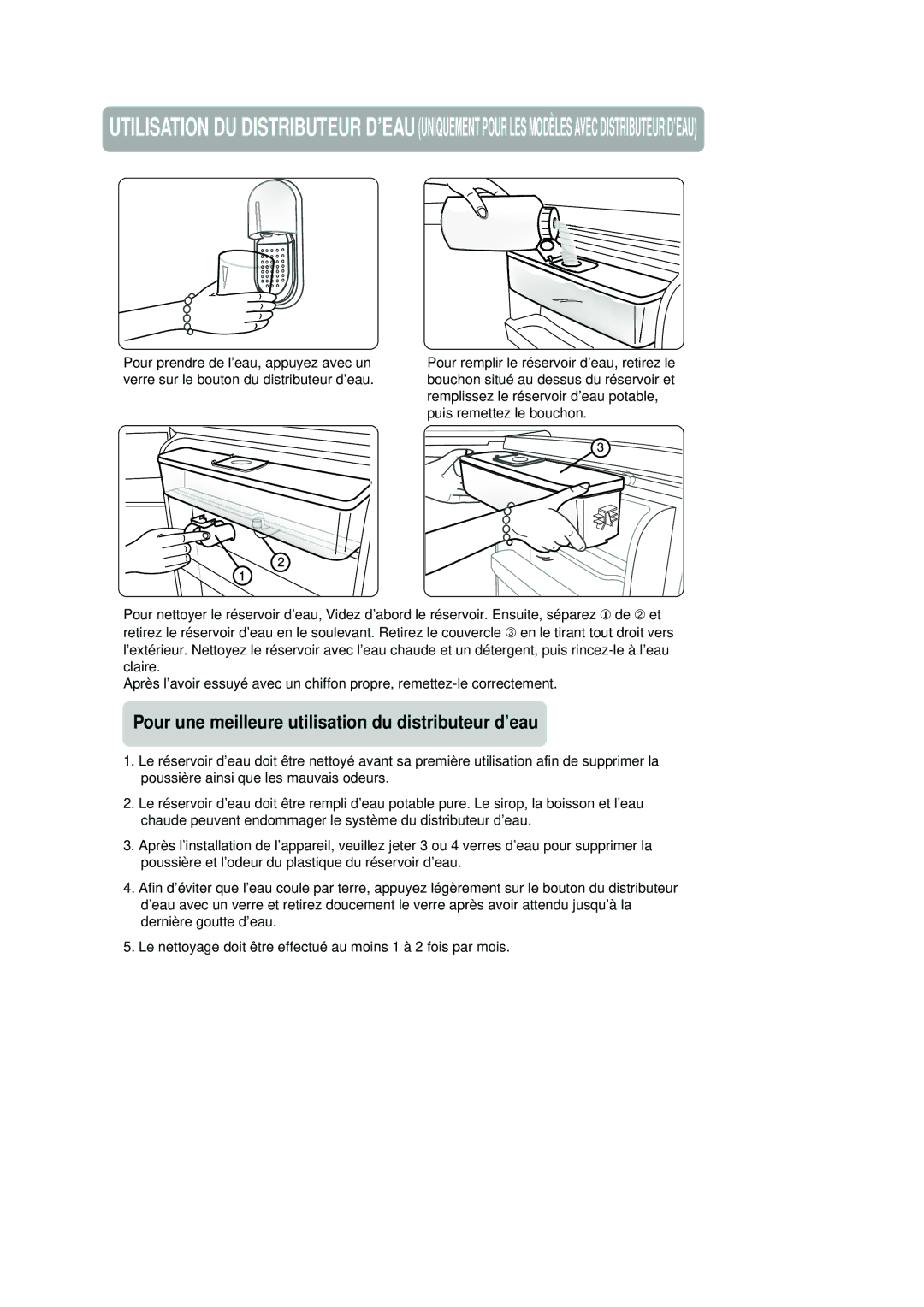 Samsung RA20VHSS1/SAM, RA20VHSS1/CAF manual Pour une meilleure utilisation du distributeur d’eau 