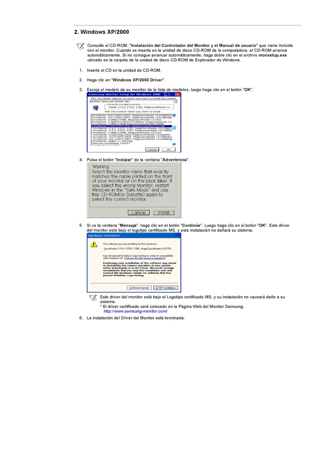 Samsung RB15ASSST/SEC, RB15ASSST/EDC, RB17ASSST/EDC, RB17ASSST/SEC manual Haga clic en Windows XP/2000 Driver 