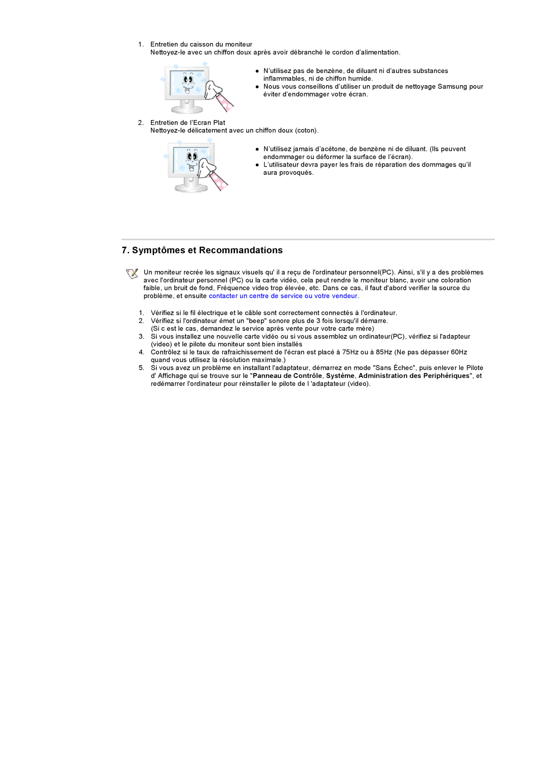 Samsung RB17ASSS/EDC, RB15ASSS/EDC, RB15ASSST/EDC, RB17ASSST/EDC manual Symptômes et Recommandations 