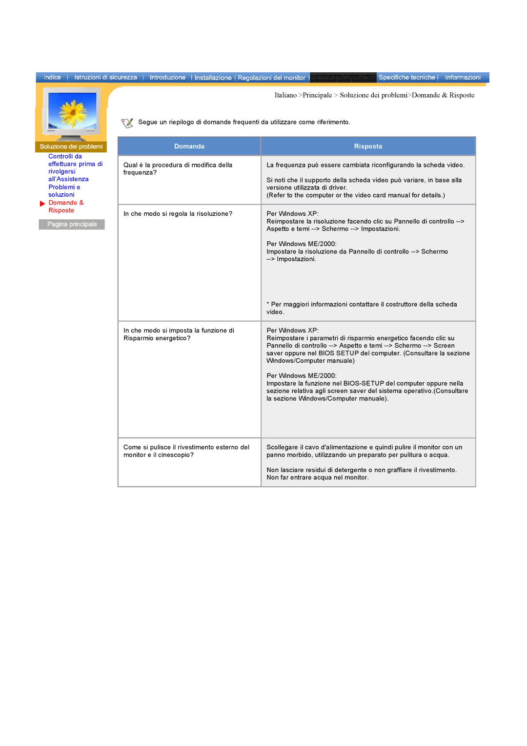 Samsung RB15ASSST/XEF, RB17ASSS/EDC manual Italiano Principale Soluzione dei problemiDomande & Risposte, Domanda Risposta 