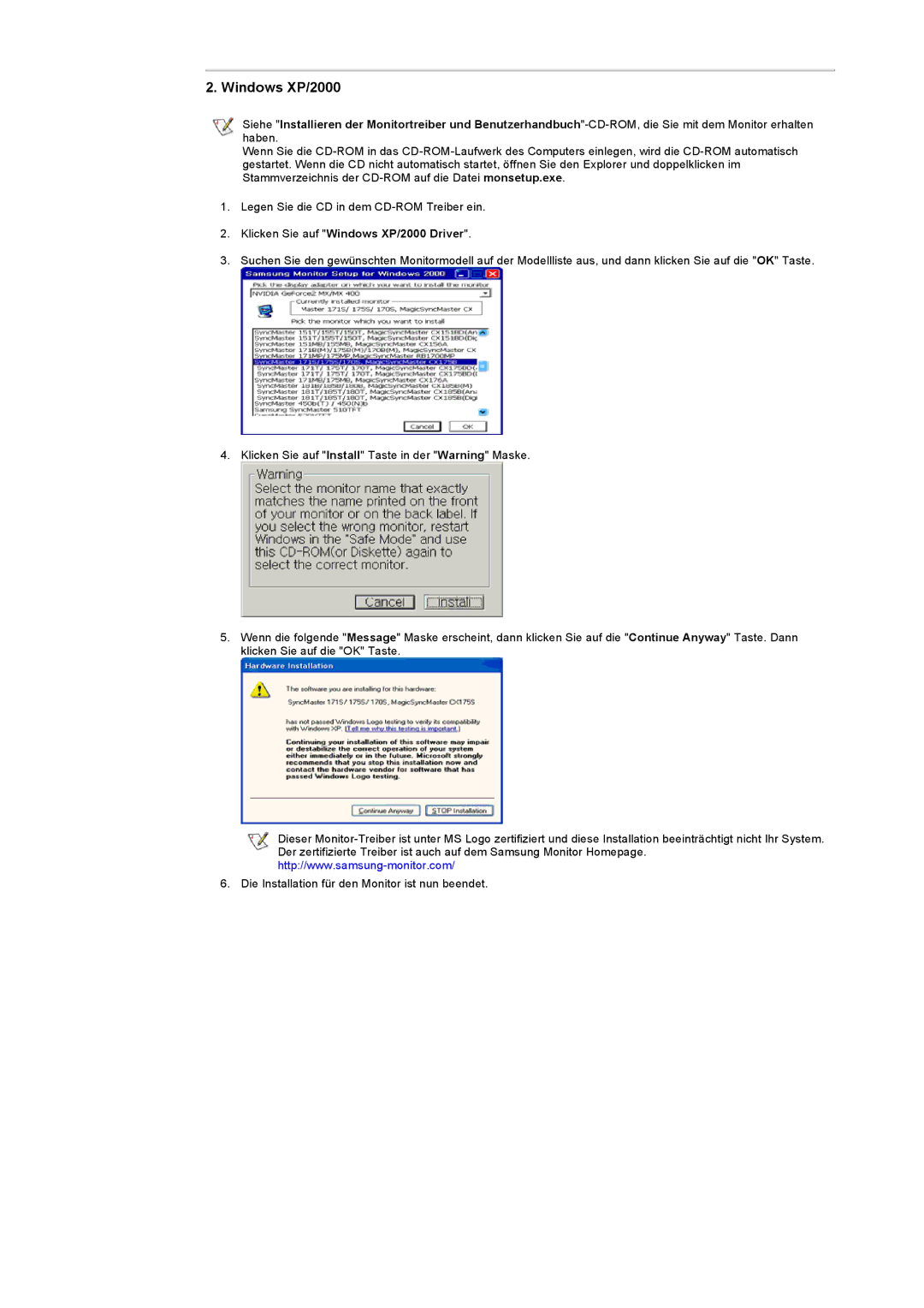 Samsung RB15ASSS/EDC, RB17ASSS/EDC, RB15ASSST/EDC, RB17ASSST/EDC manual Klicken Sie auf Windows XP/2000 Driver 