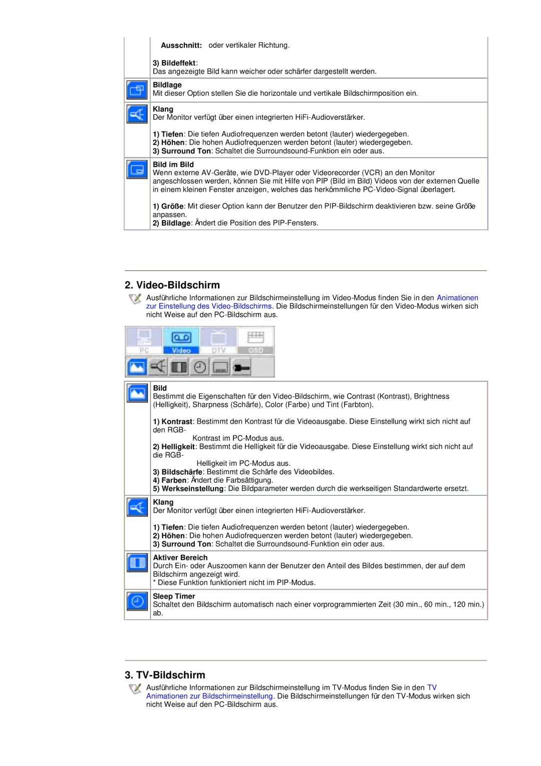 Samsung RB17ASSS/EDC, RB15ASSS/EDC, RB15ASSST/EDC, RB17ASSST/EDC manual Video-Bildschirm 