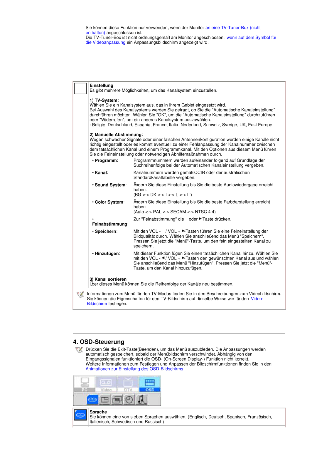 Samsung RB15ASSS/EDC, RB17ASSS/EDC, RB15ASSST/EDC, RB17ASSST/EDC manual OSD-Steuerung 