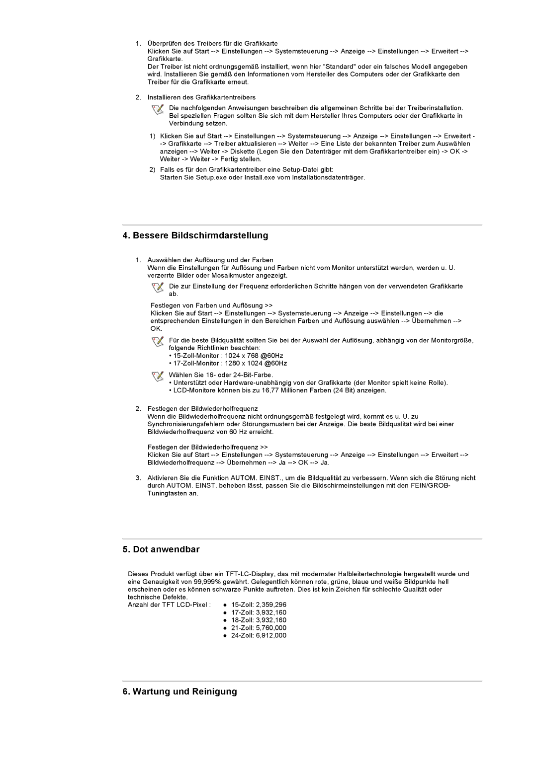 Samsung RB17ASSS/EDC, RB15ASSS/EDC, RB15ASSST/EDC manual Bessere Bildschirmdarstellung, Dot anwendbar, Wartung und Reinigung 