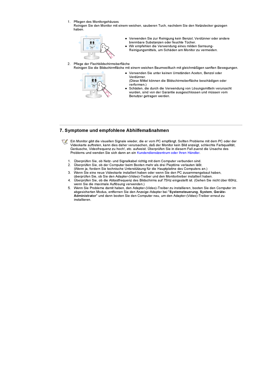 Samsung RB15ASSS/EDC, RB17ASSS/EDC, RB15ASSST/EDC, RB17ASSST/EDC manual Symptome und empfohlene Abhilfemaßnahmen 