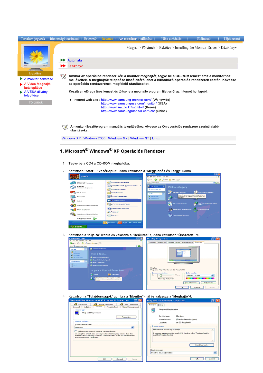 Samsung RB15ASSST/EDC, RB17ASSS/EDC, RB15ASSS/EDC, RB17ASSST/EDC manual Microsoft Windows XP Operációs Rendszer, Kézikönyv 