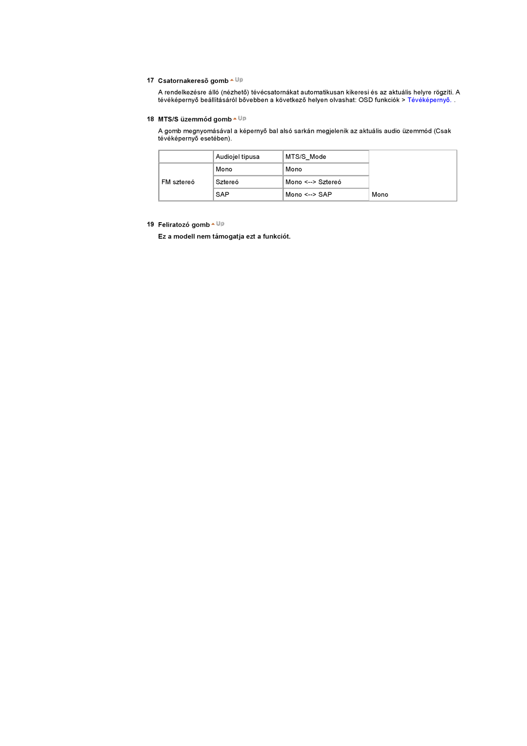 Samsung RB17ASSS/EDC, RB15ASSS/EDC manual Csatornakeresõ gomb, Feliratozó gomb Ez a modell nem támogatja ezt a funkciót 