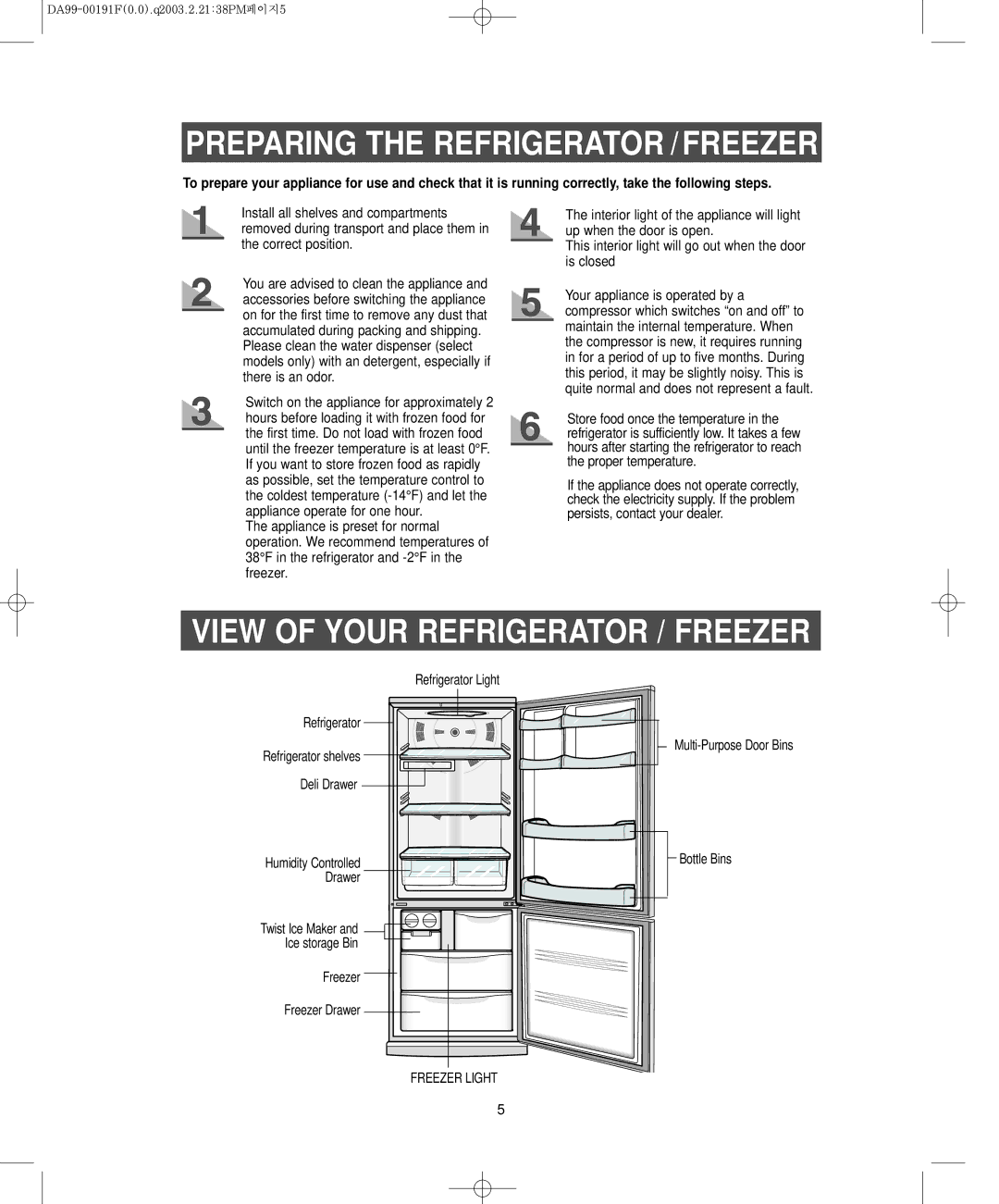 Samsung RB2044SW, RB1844SW, RB1844SL, RB2044SL Preparing the Refrigerator /FREEZER, View of Your Refrigerator / Freezer 