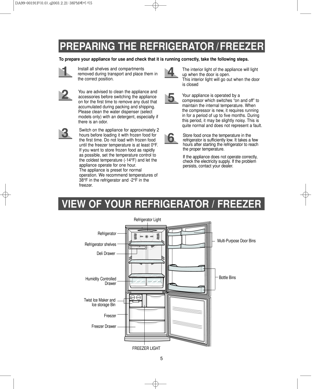 Samsung RB2044SW, RB1844SW, RB1844SL, RB2044SL Preparing The Refrigerator /Freezer, View Of Your Refrigerator / Freezer 