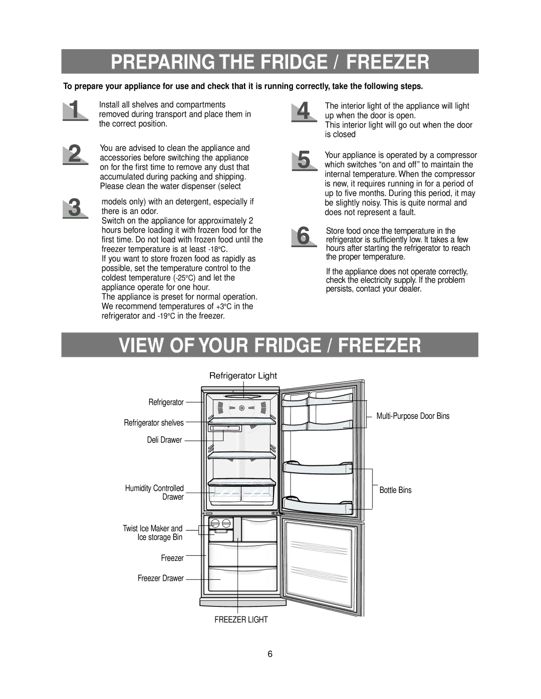 Samsung RB193KASB owner manual Preparing the Fridge / Freezer, View of Your Fridge / Freezer 