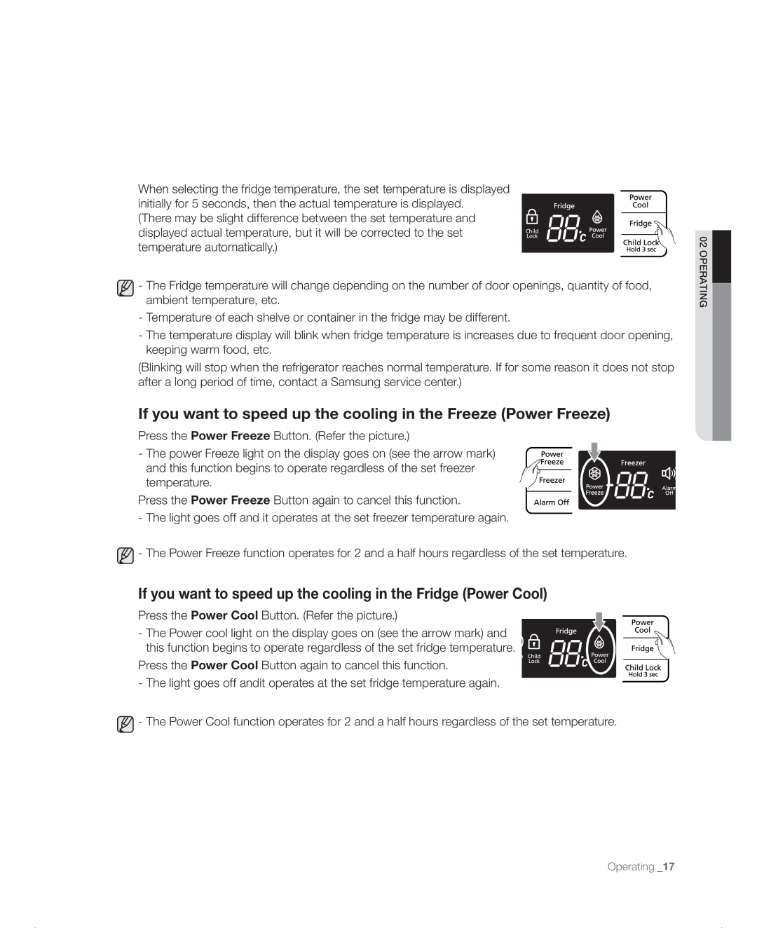 Samsung RB1AB, RB194AB, RB216AB, RB214AB, RB196AB user manual If you want to speed up the cooling in the Fridge Power Cool 