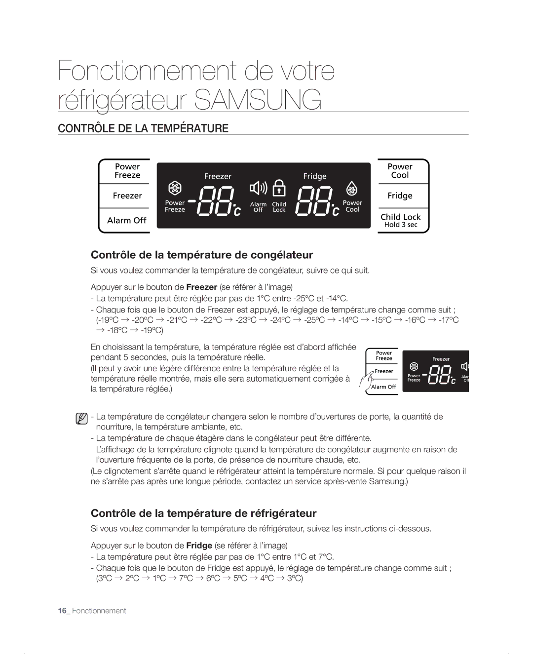 Samsung RB194AB, RB216AB, RB214AB, RB196AB manual Contrôle DE LA Température, Contrôle de la température de congélateur 