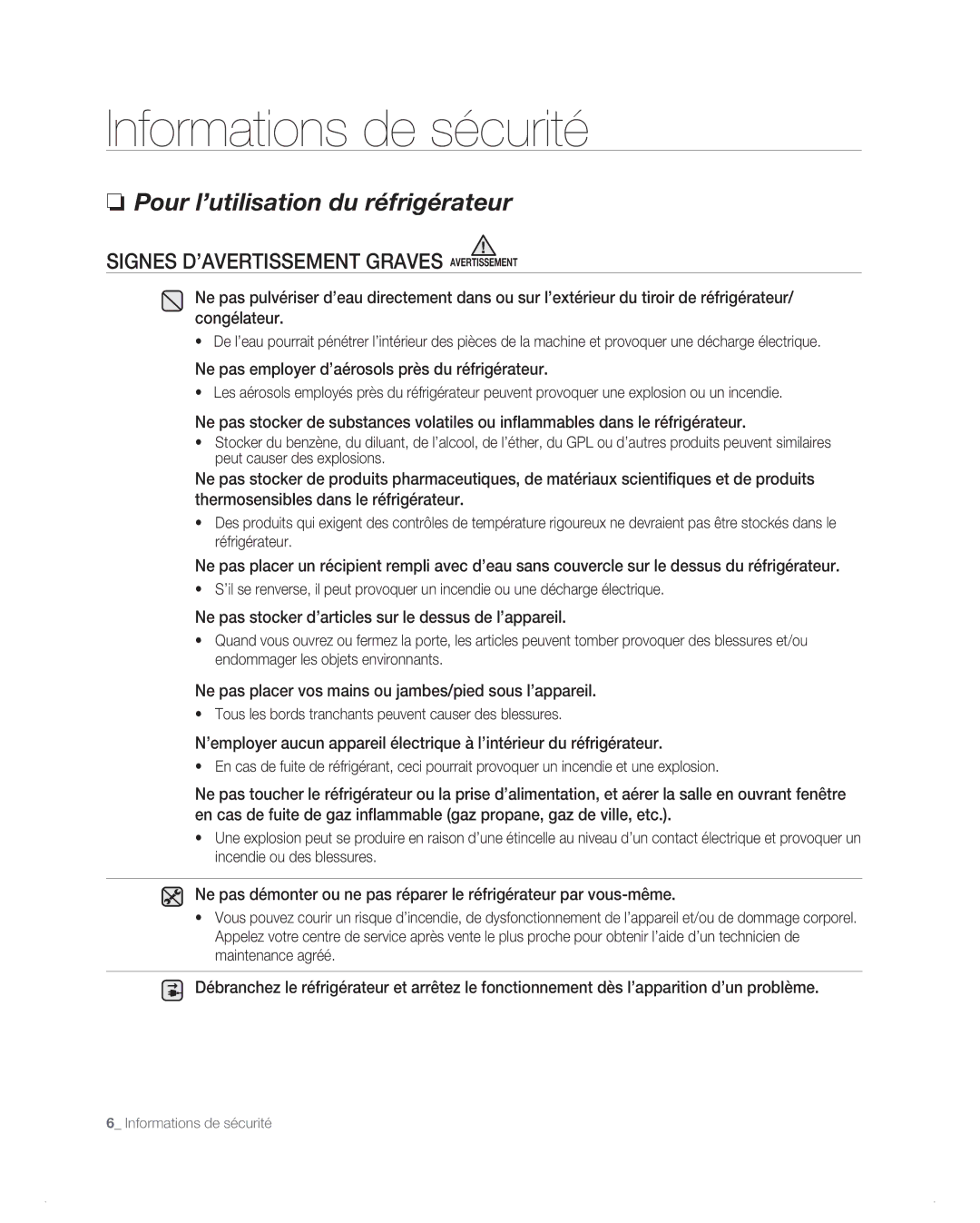 Samsung RB214AB, RB194AB, RB216AB, RB196AB manual Pour l’utilisation du réfrigérateur 