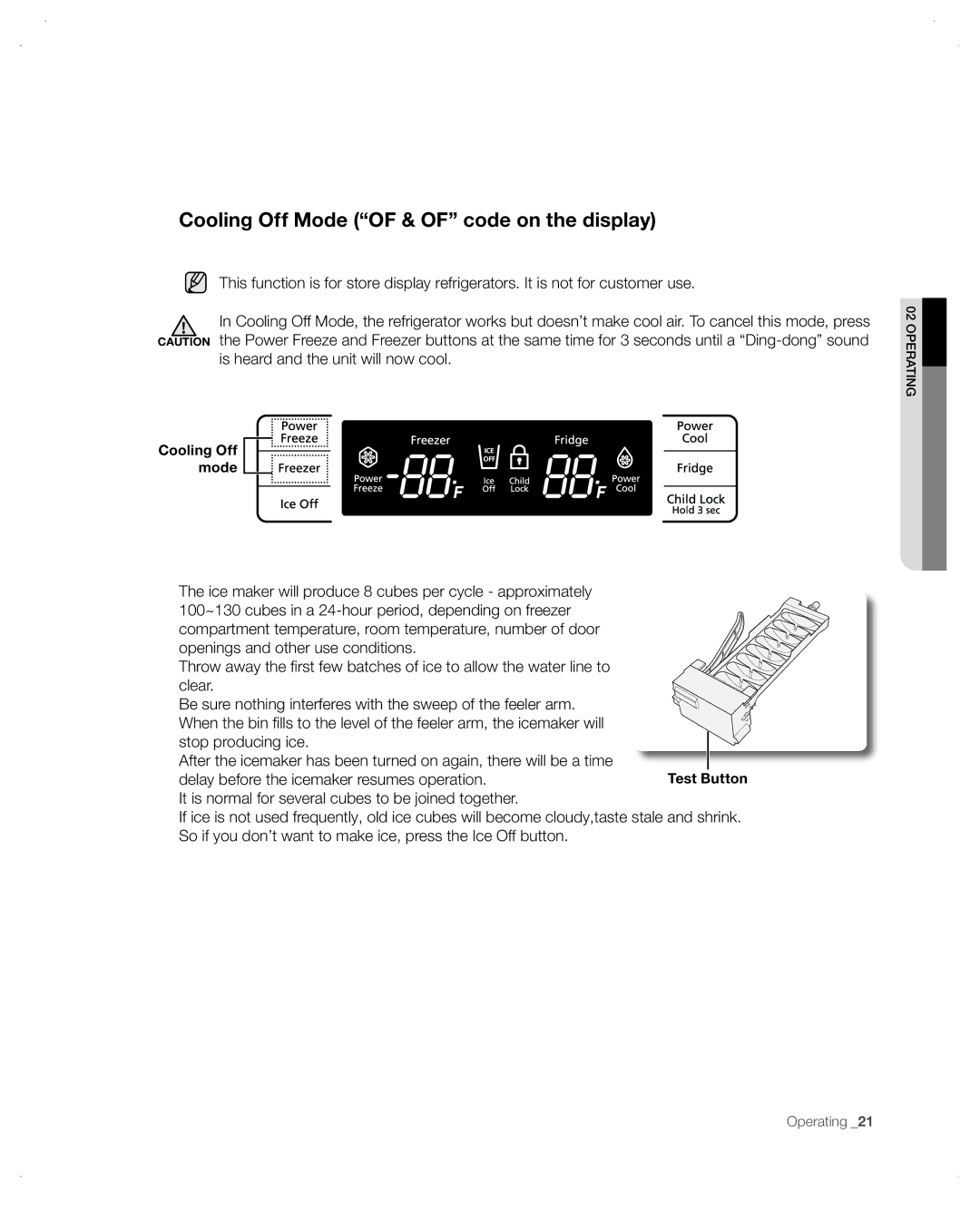 Samsung RB197, RB215ACPN, RB215ACBP, RB215ACWP, RB217, RB195ACPN, RB195ACWP Cooling Off Mode of & of code on the display 