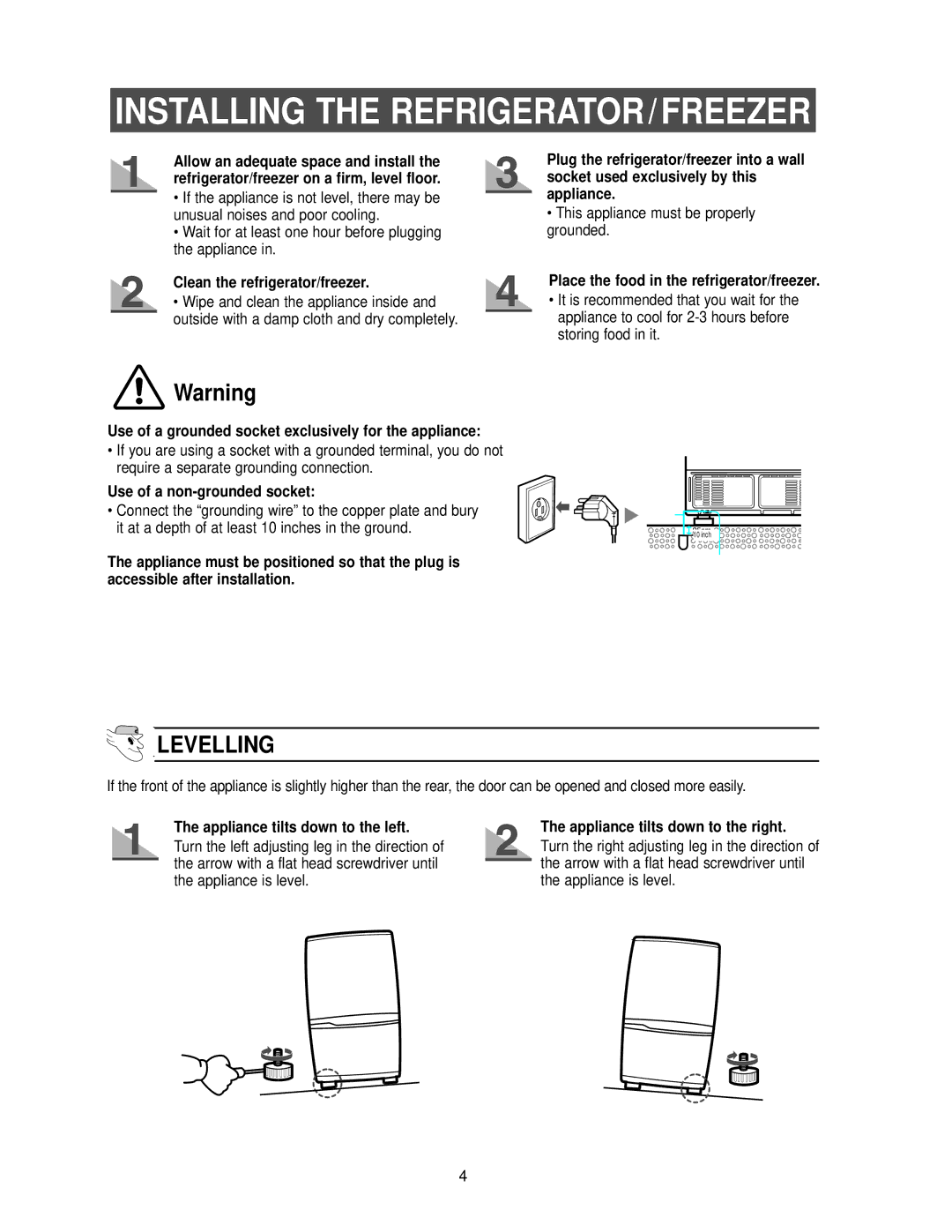 Samsung RB1955VQ, RB1955SH, RB1944SL, RB2155SW, RB2155BB, RB2155SH, RB1955SW owner manual Installing the REFRIGERATOR/FREEZER 