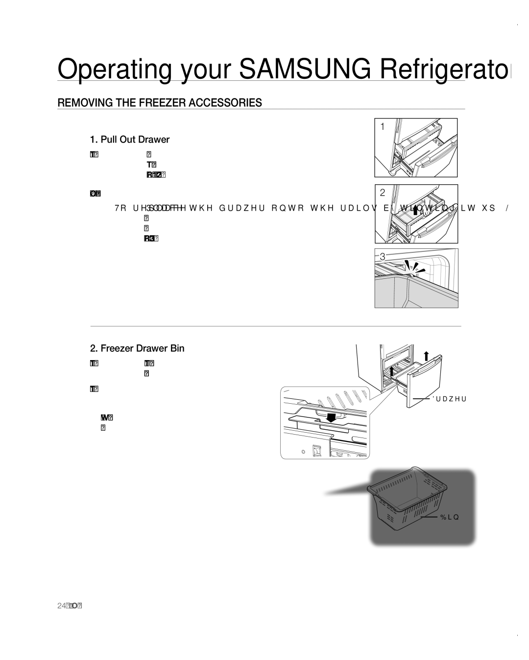 Samsung RB197ABBP user manual Pull Out Drawer, Freezer Drawer Bin 