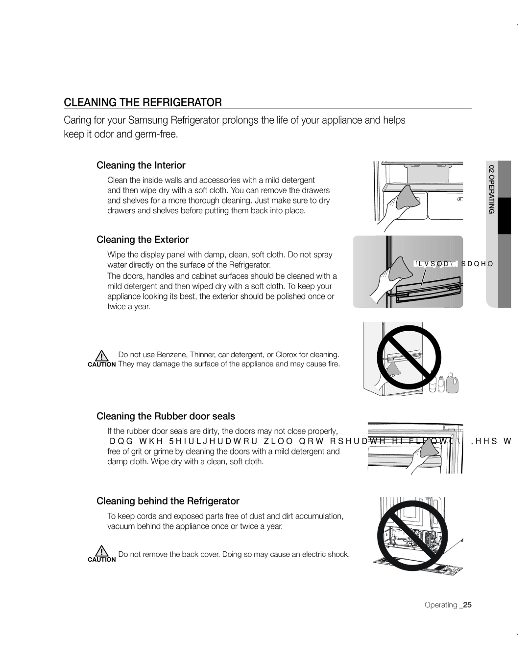 Samsung RB197ABBP CLEAninG tHE REFRiGERAtoR, Cleaning the Interior, Cleaning the Exterior, Cleaning the Rubber door seals 