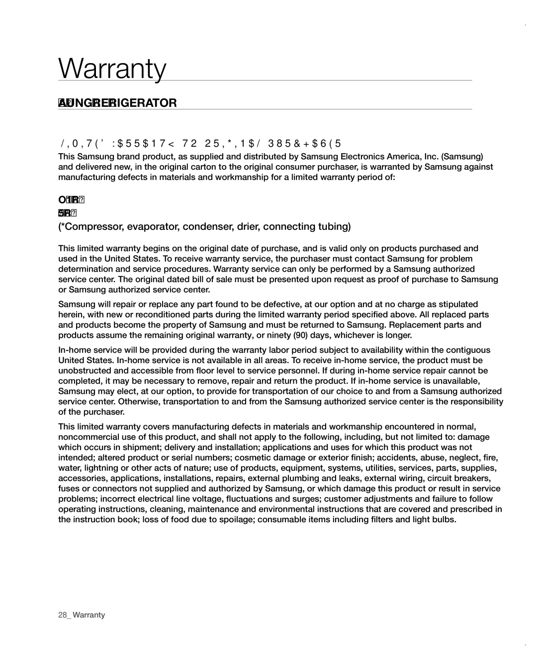 Samsung RB197ABBP user manual Warranty, SAMsunG REFRiGERAtoR 