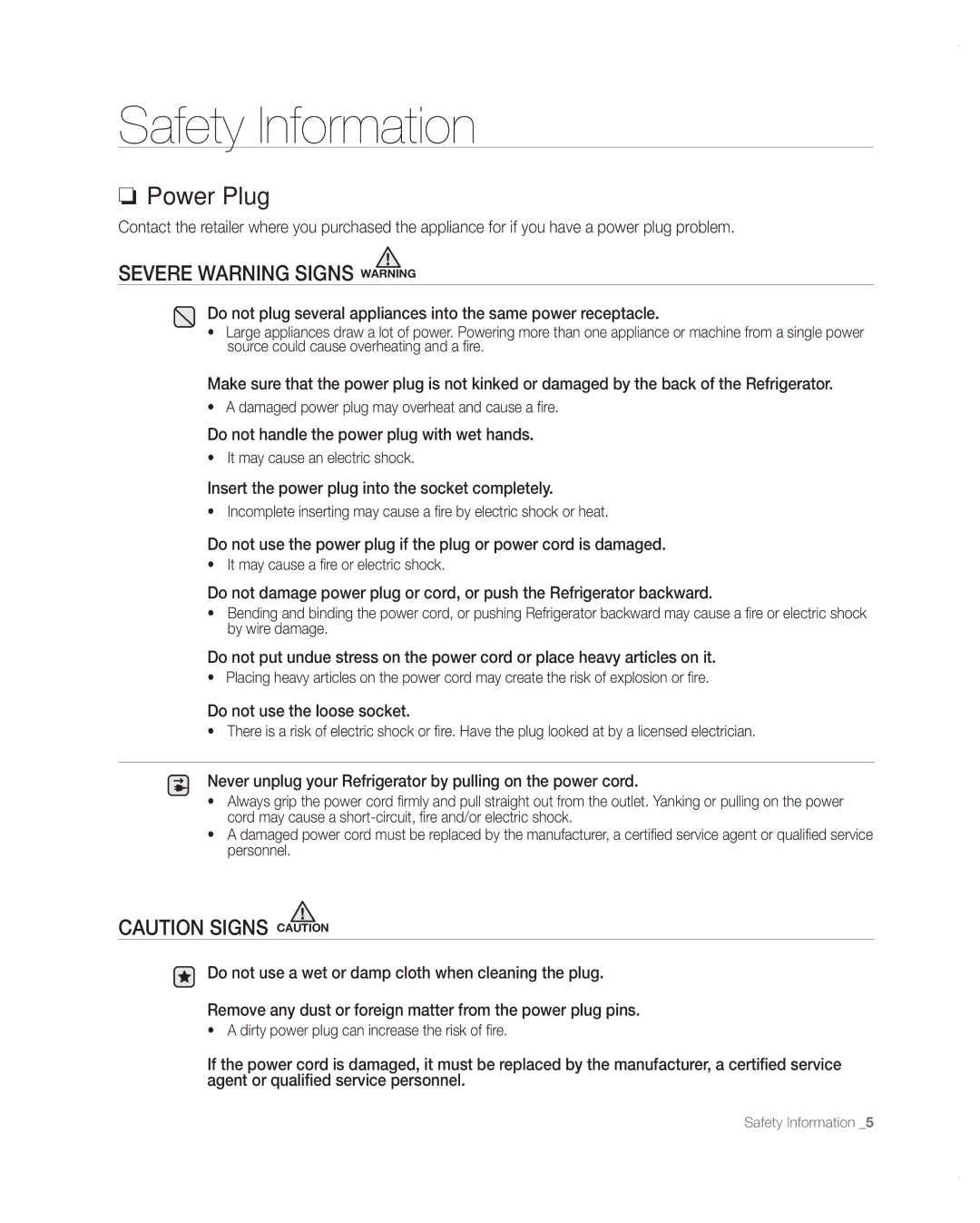 Samsung RB197ABBP user manual Do not handle the power plug with wet hands, Insert the power plug into the socket completely 