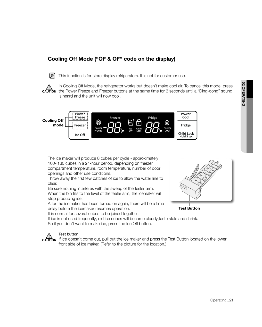 Samsung RB197ABBP user manual Cooling Off Mode “OF & OF” code on the display 
