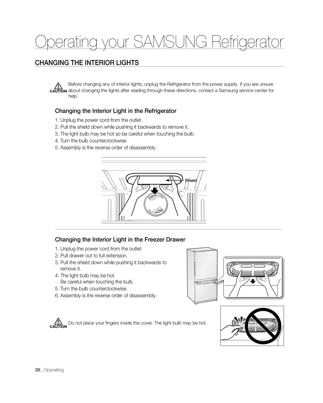Samsung RB197ABBP user manual CHANGING THE INTERIOR LigHtS, Changing the Interior Light in the Refrigerator 