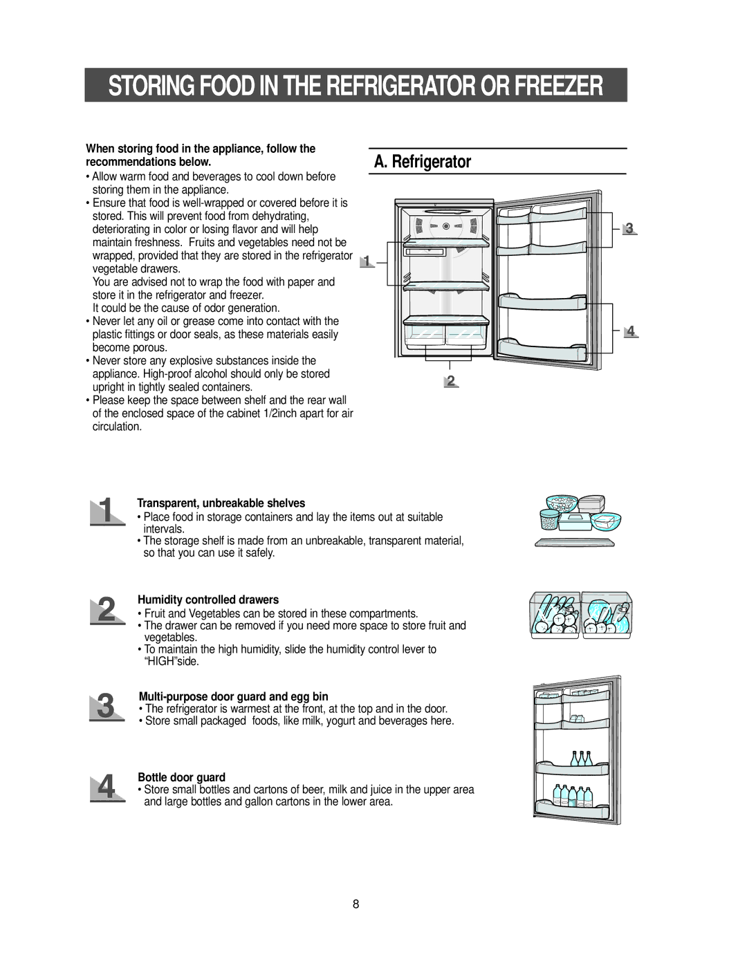 Samsung RB2055SL Transparent, unbreakable shelves, Humidity controlled drawers, Multi-purpose door guard and egg bin 