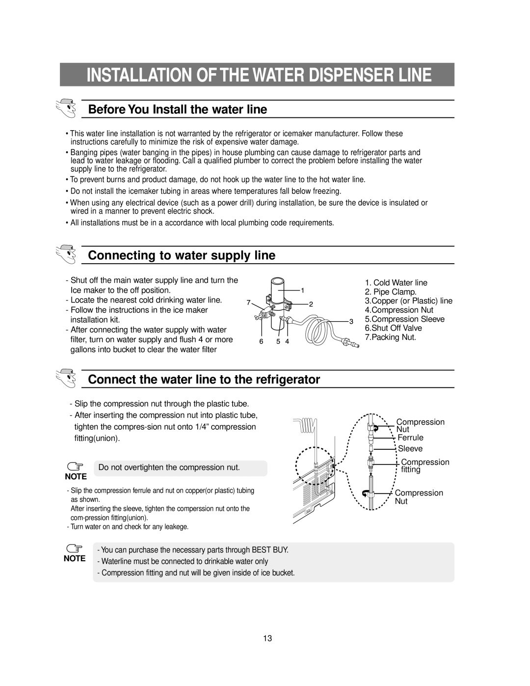 Samsung RB215BSSW owner manual Installation of the Water Dispenser Line 