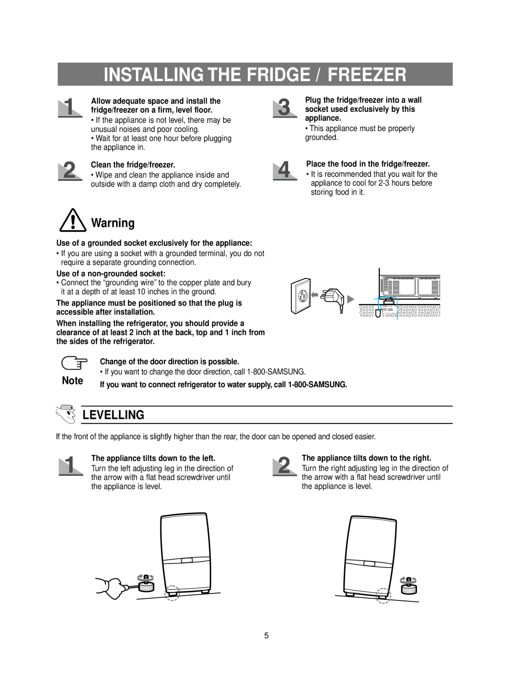 Samsung RB215BSSW owner manual Installing the Fridge / Freezer 