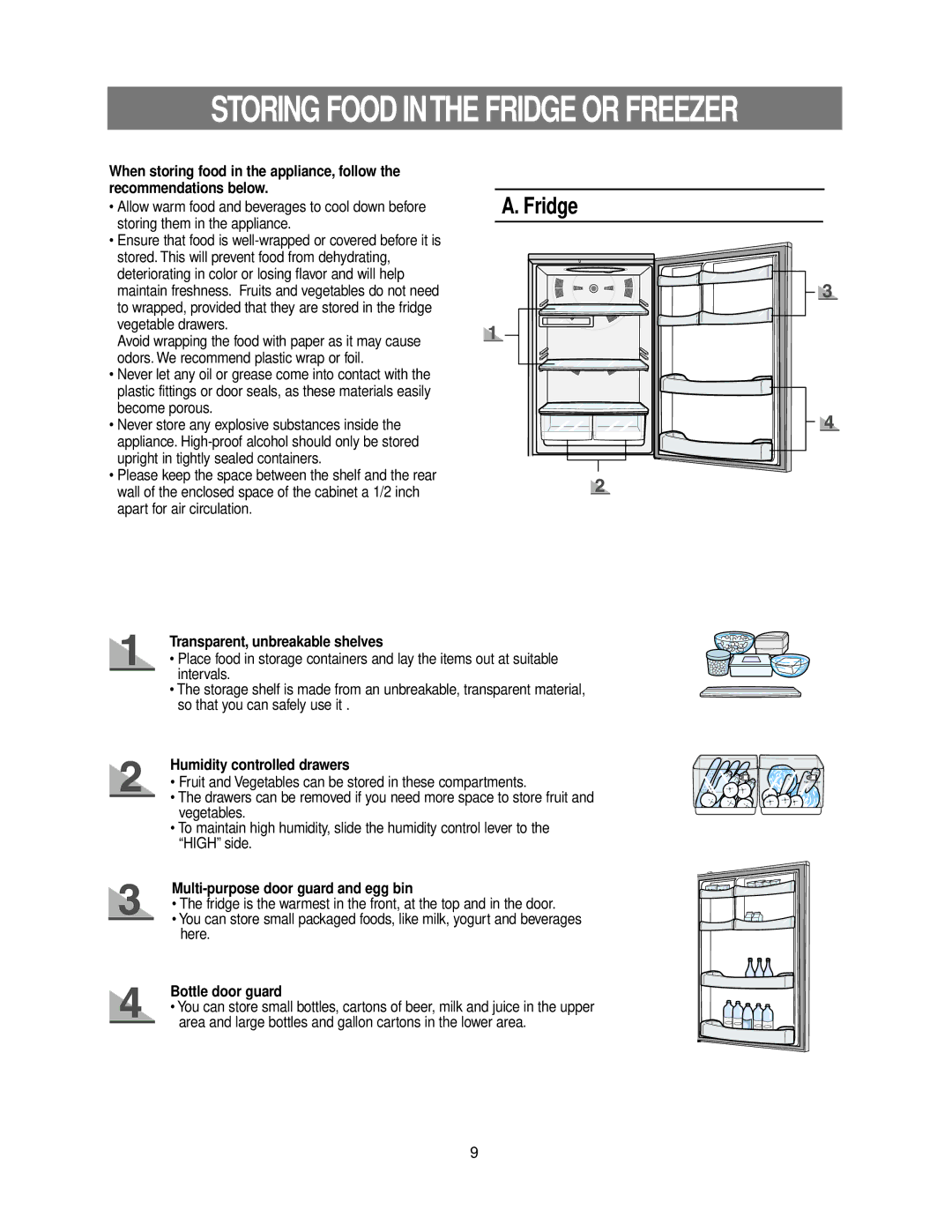 Samsung RB195LA, RB215LA Fridge, Transparent, unbreakable shelves, Multi-purpose door guard and egg bin, Bottle door guard 