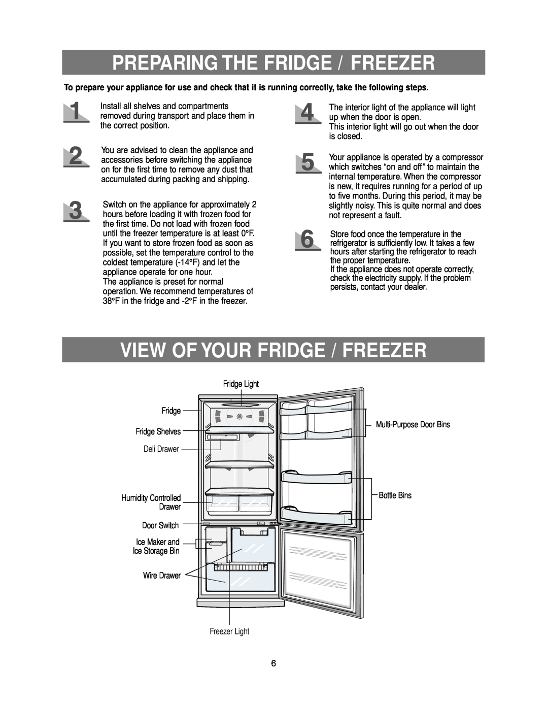 Samsung RB215LA Preparing The Fridge / Freezer, View Of Your Fridge / Freezer, Multi-Purpose Door Bins Bottle Bins 