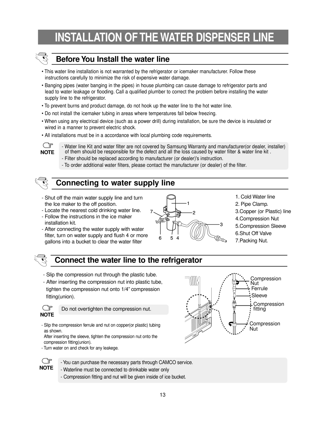 Samsung RB195ZA**, RB215ZA** owner manual Installation kit, Waterline must be connected to drinkable water only 