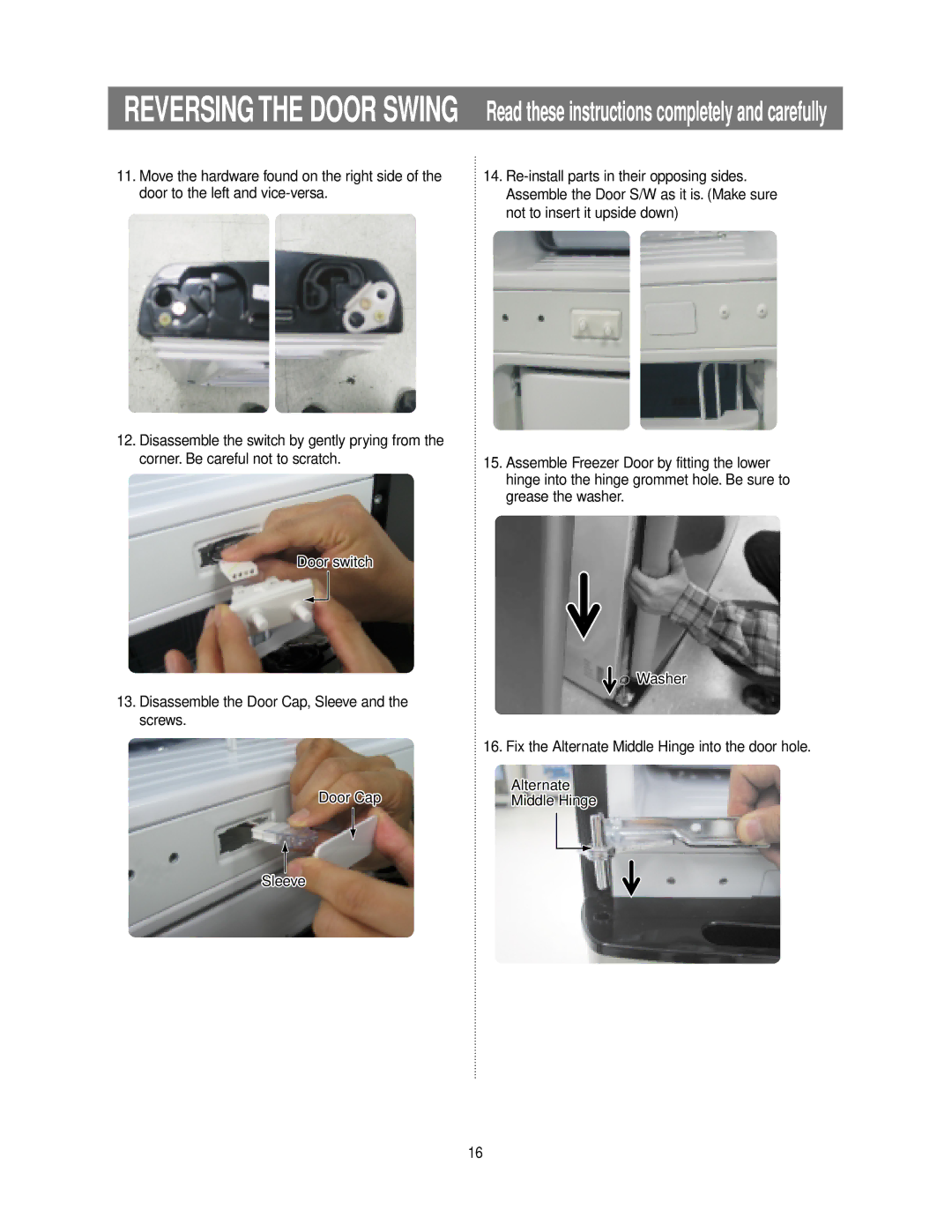 Samsung RB215ZA**, RB195ZA** owner manual Alternate, Middle Hinge 