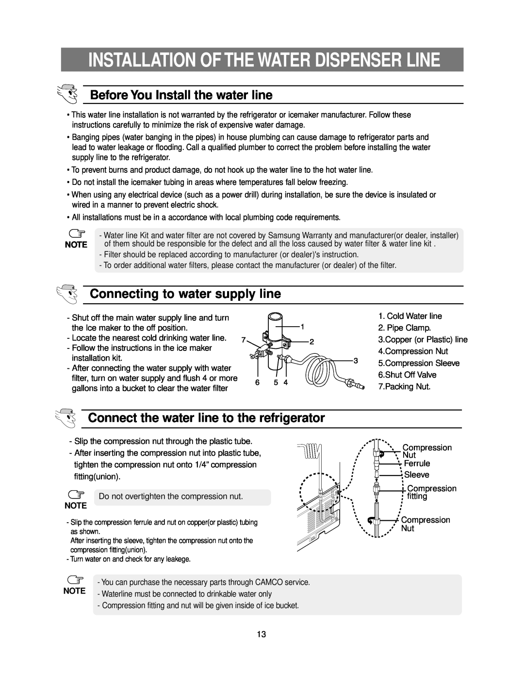 Samsung RB195ZA**, RB215ZA** owner manual Before You Install the water line, Connecting to water supply line 