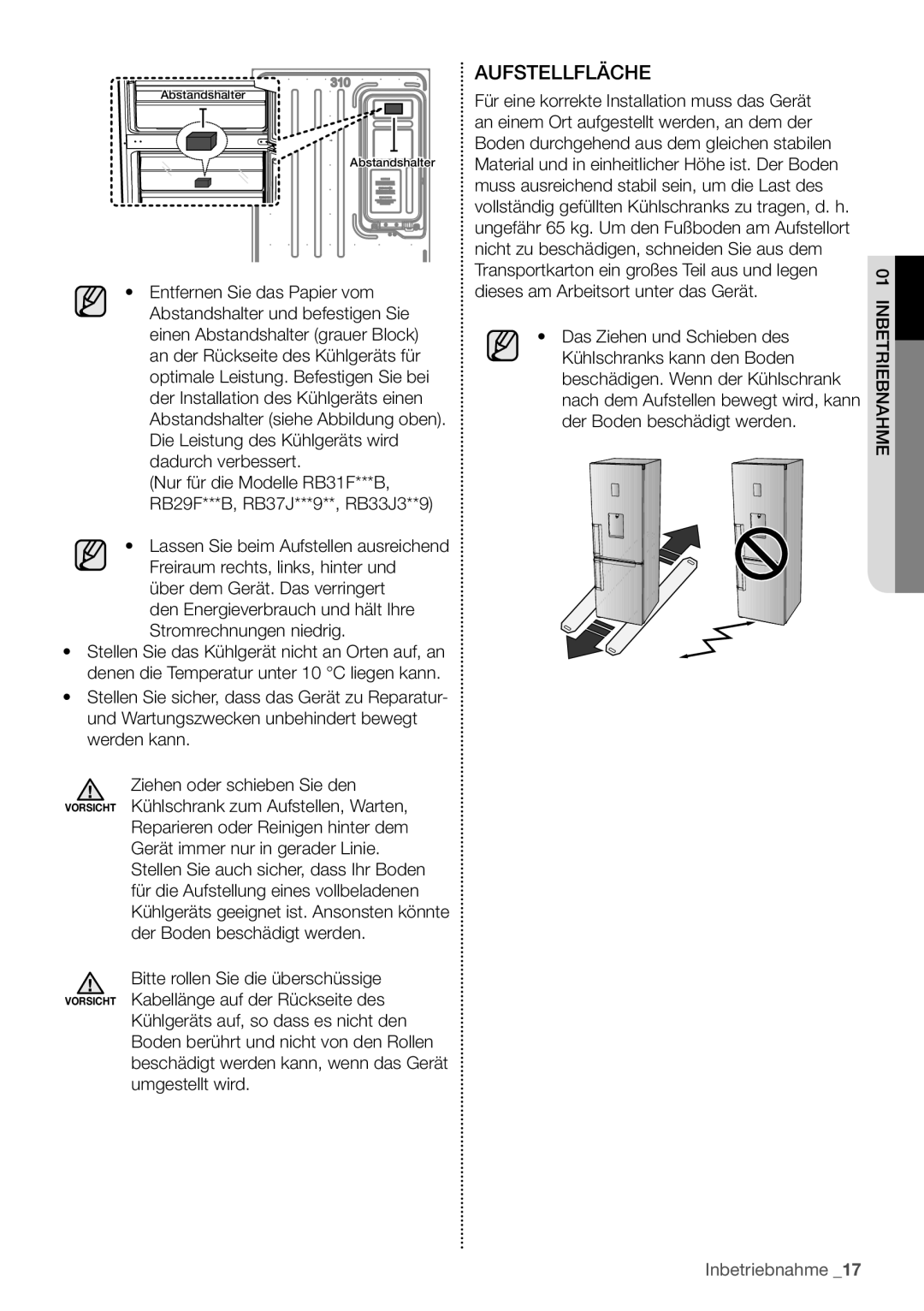 Samsung RB29FERNCSA/EF, RB29FERNCSS/EF manual Aufstellfläche, Den Energieverbrauch und hält Ihre Stromrechnungen niedrig 