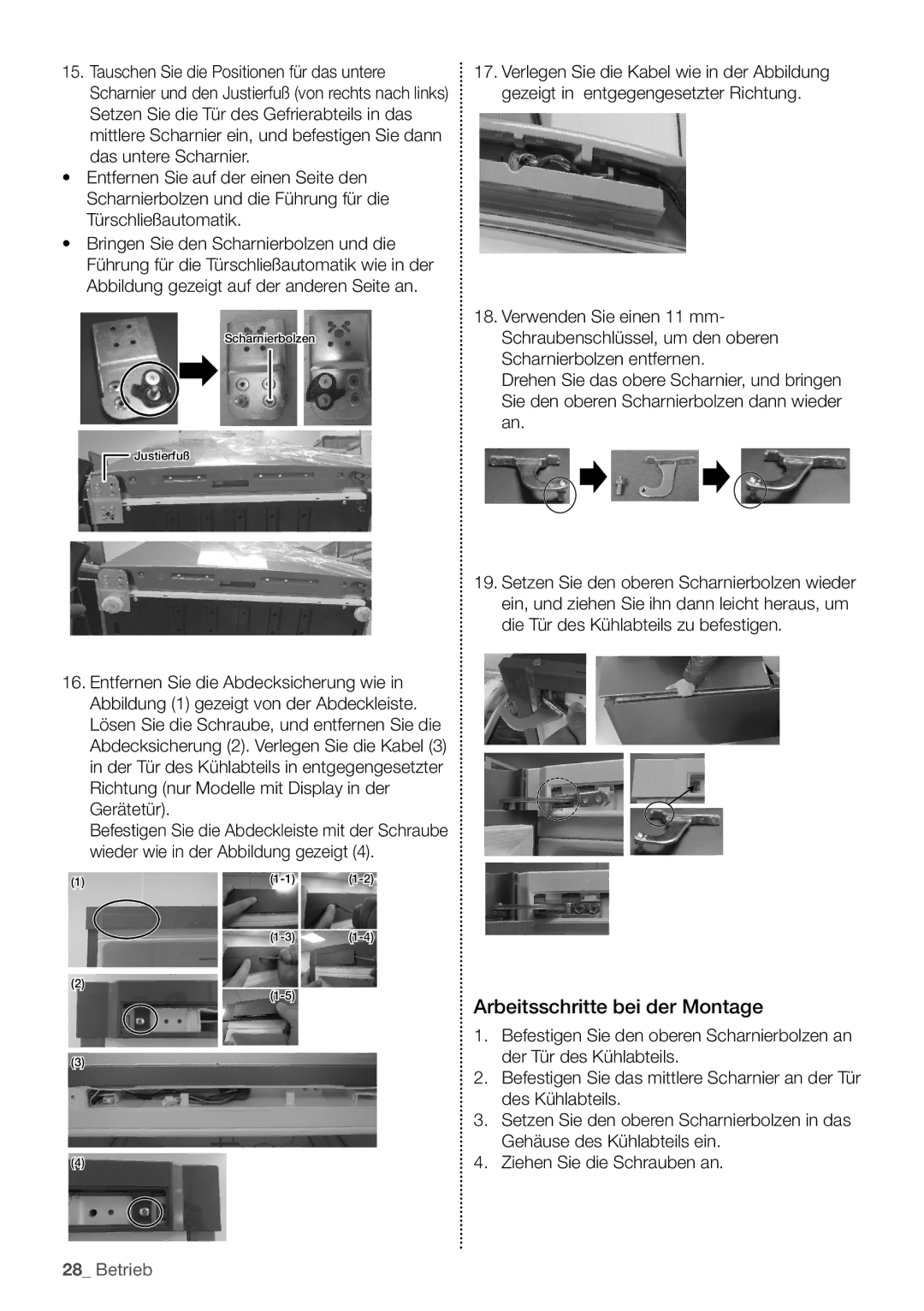 Samsung RB29HSR2DSA/EF, RB29FERNCSS/EF, RB29HER2CSA/EF, RB29FERNCSA/EF, RB29FERNCWW/EF manual Arbeitsschritte bei der Montage 