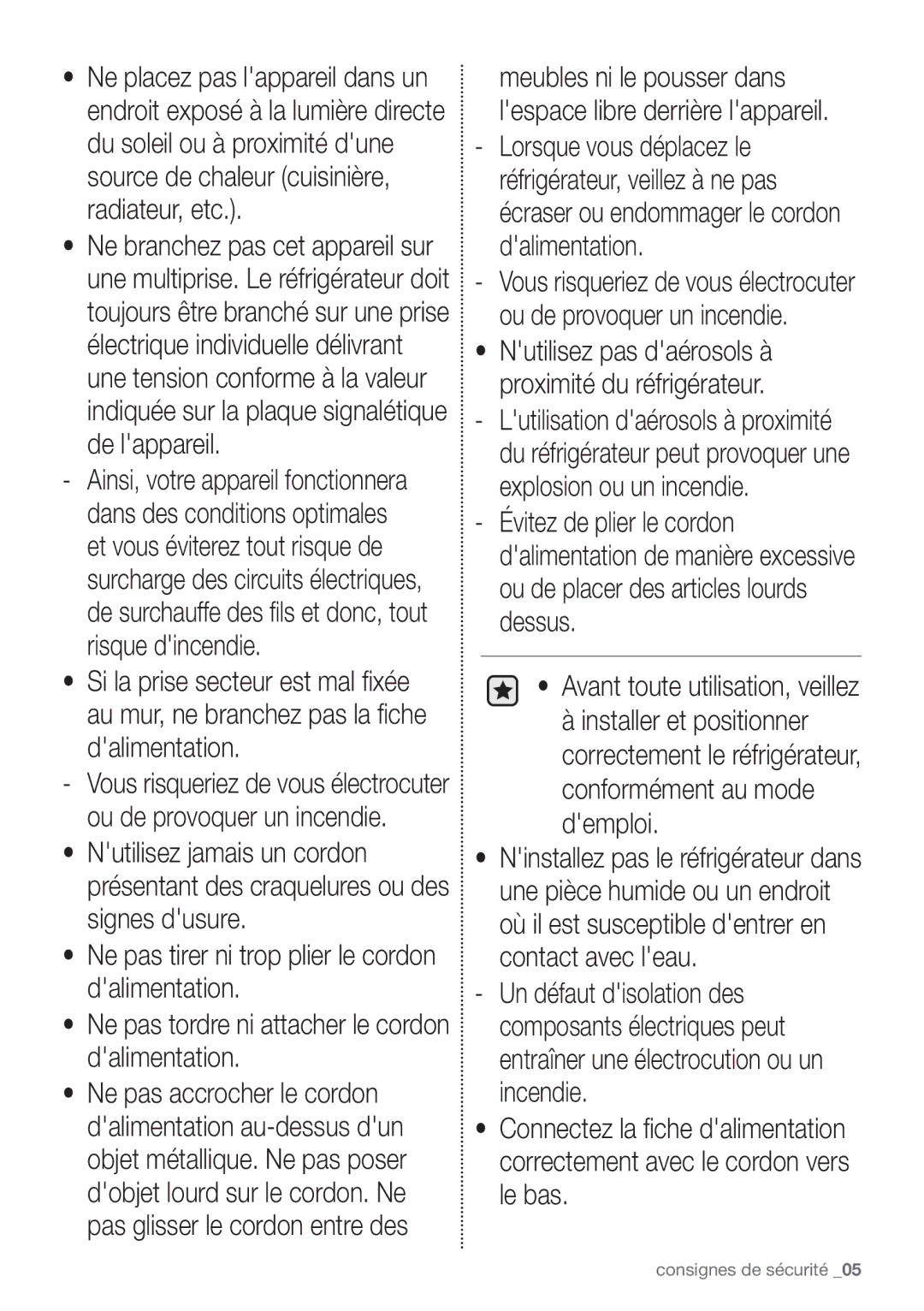 Samsung RB29FERNCWW/EF, RB29FERNCSS/EF, RB29HER2CSA/EF manual Meubles ni le pousser dans lespace libre derrière lappareil 