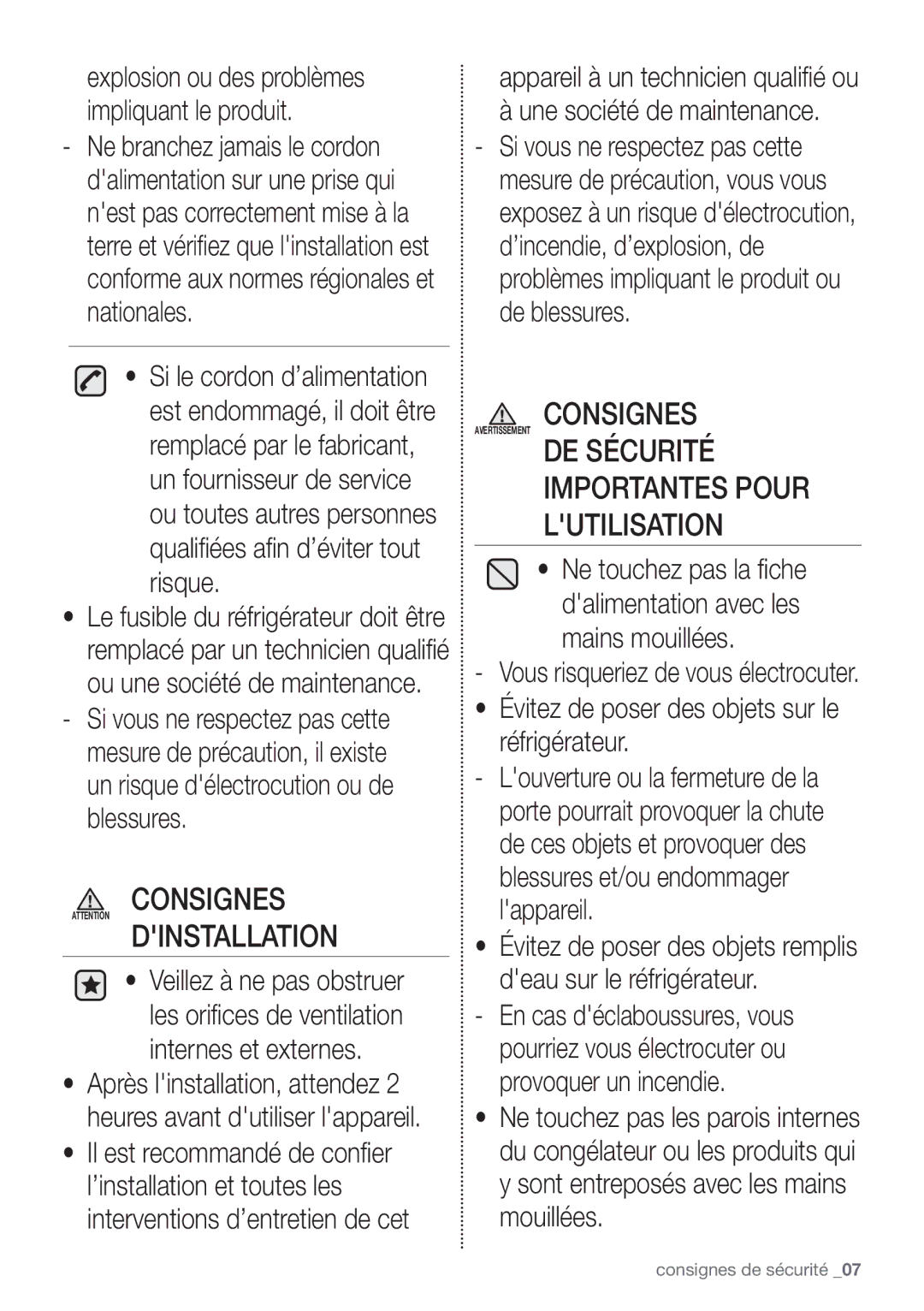 Samsung RB29HER2CSA/EF, RB29FERNCSS/EF manual Importantes Pour Lutilisation, Évitez de poser des objets sur le réfrigérateur 